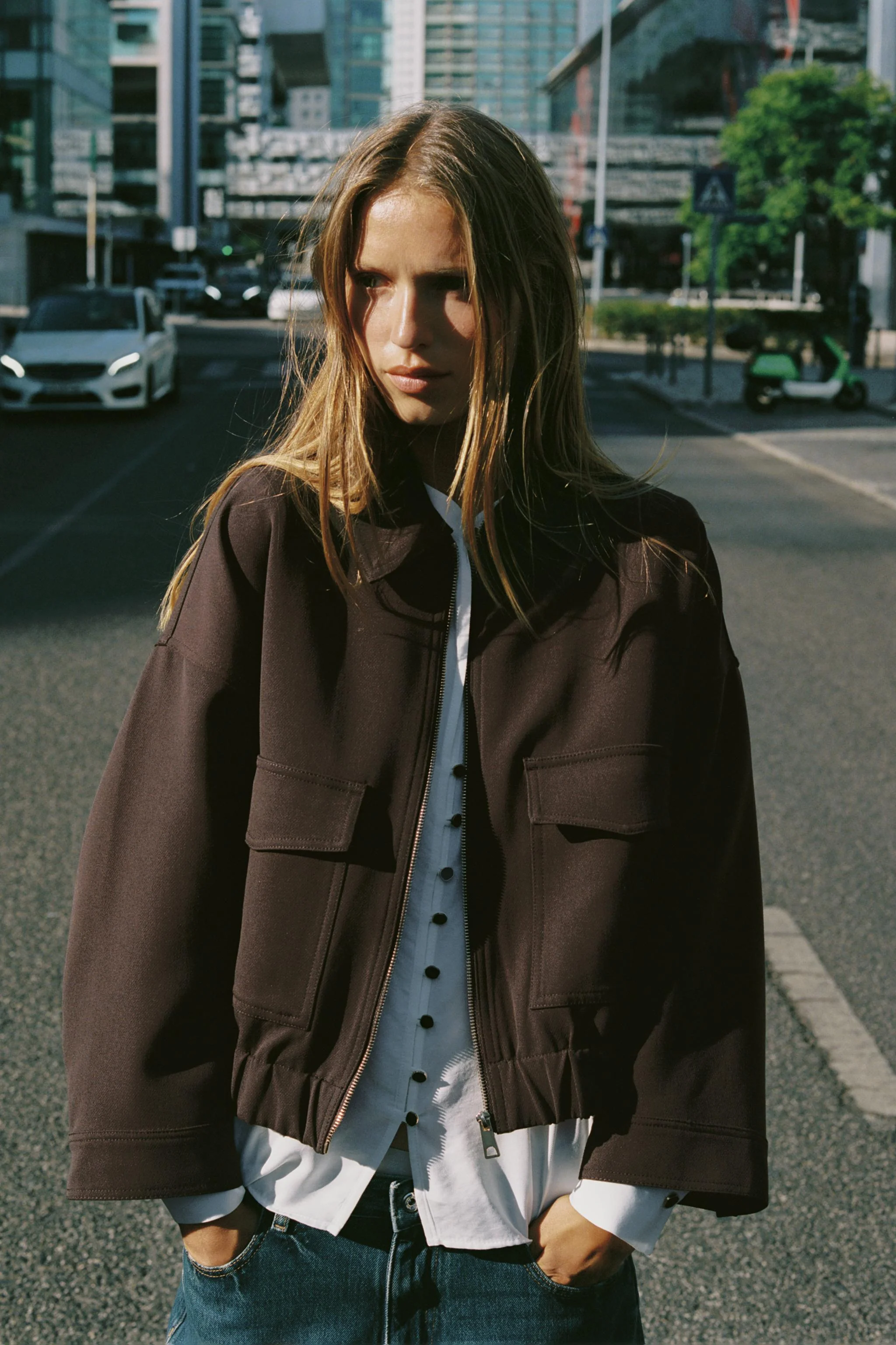 کت یقه دار با آستین بلند و جیب