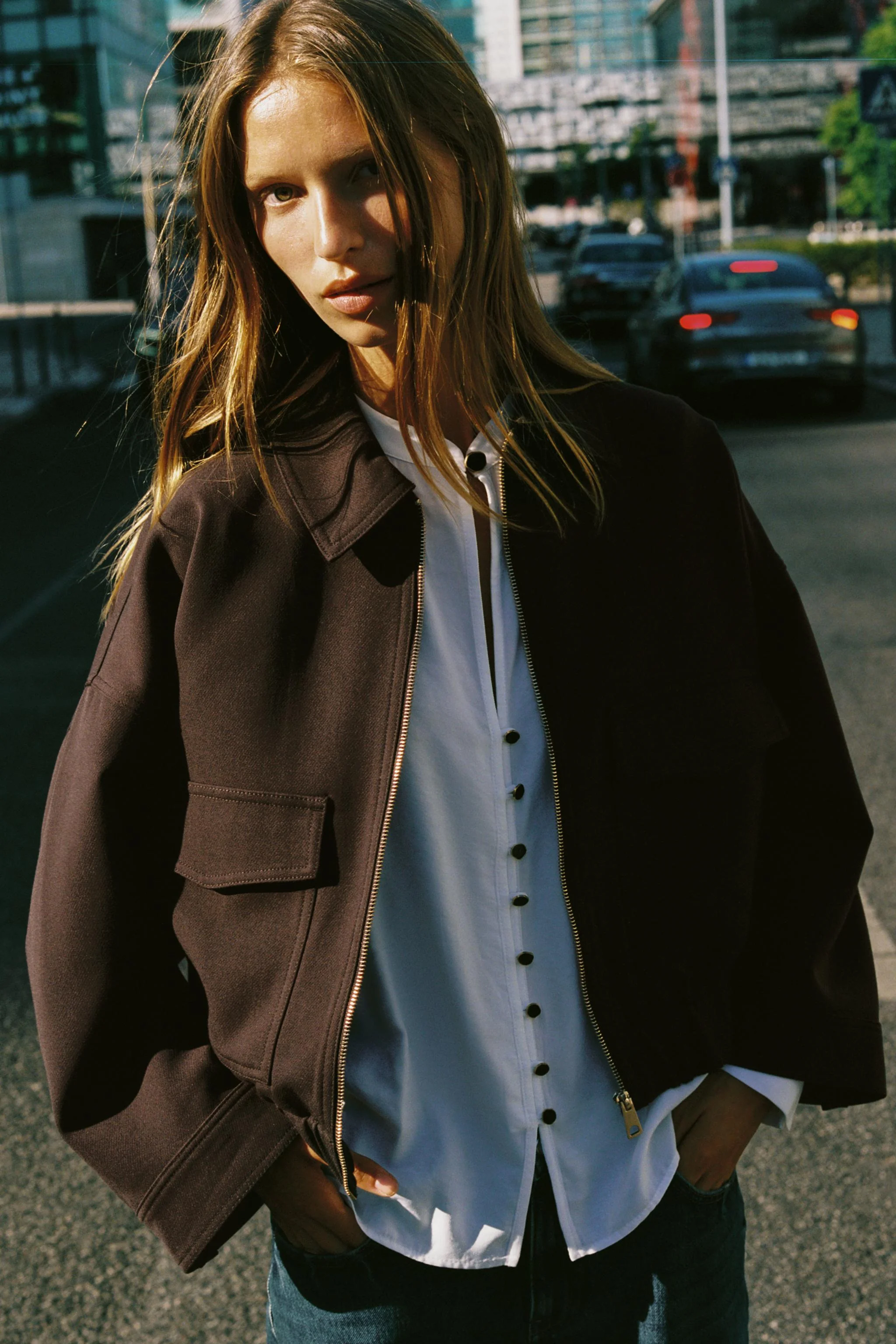 کت یقه دار با آستین بلند و جیب