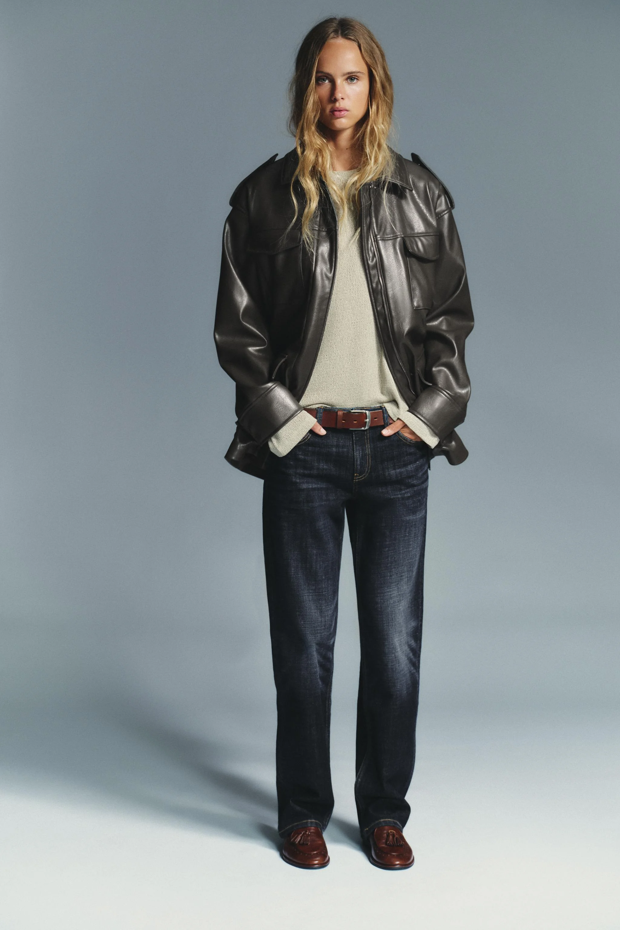 کت چرمی مصنوعی با جیب