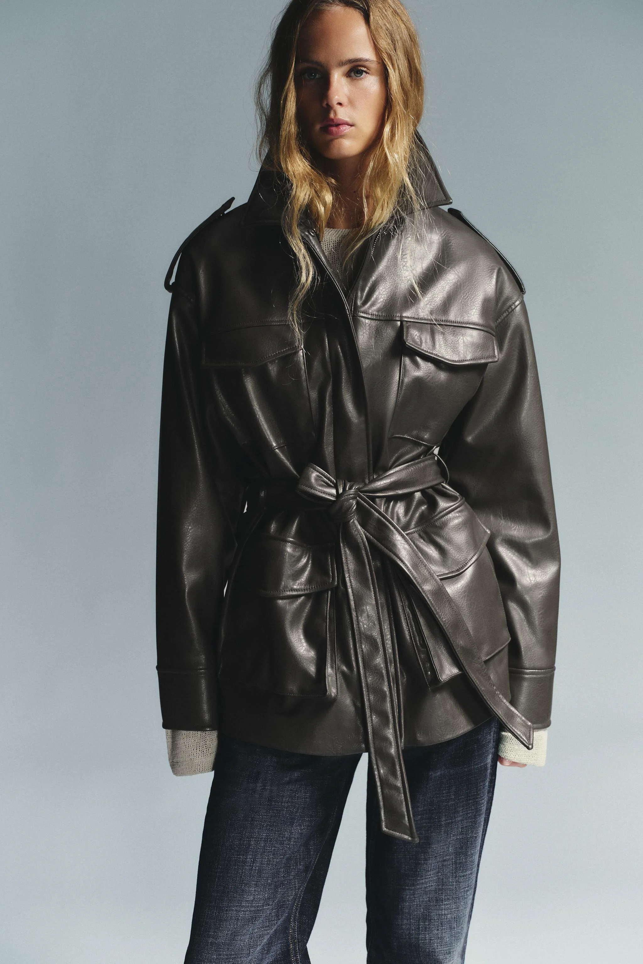 کت چرمی مصنوعی با جیب