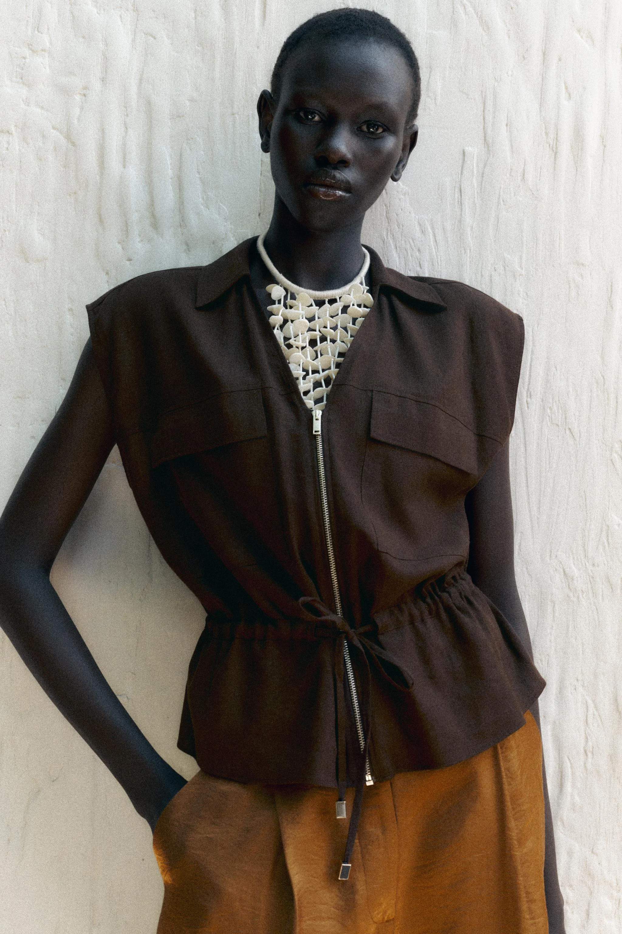 تاپ با ترکیب پارچه کتان سافاری