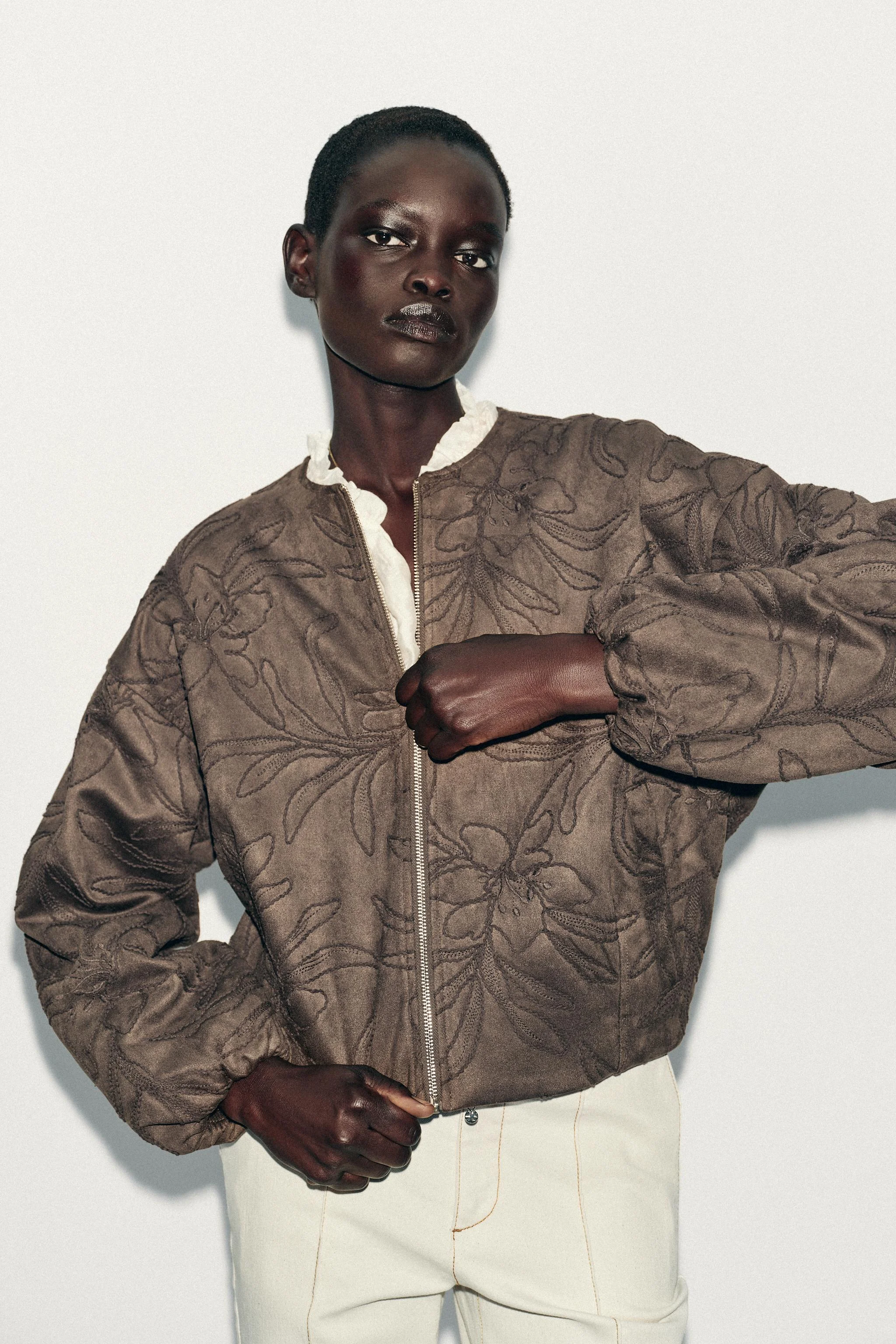 کاپشن خلبانی جیر مصنوعی گلدوزی شده