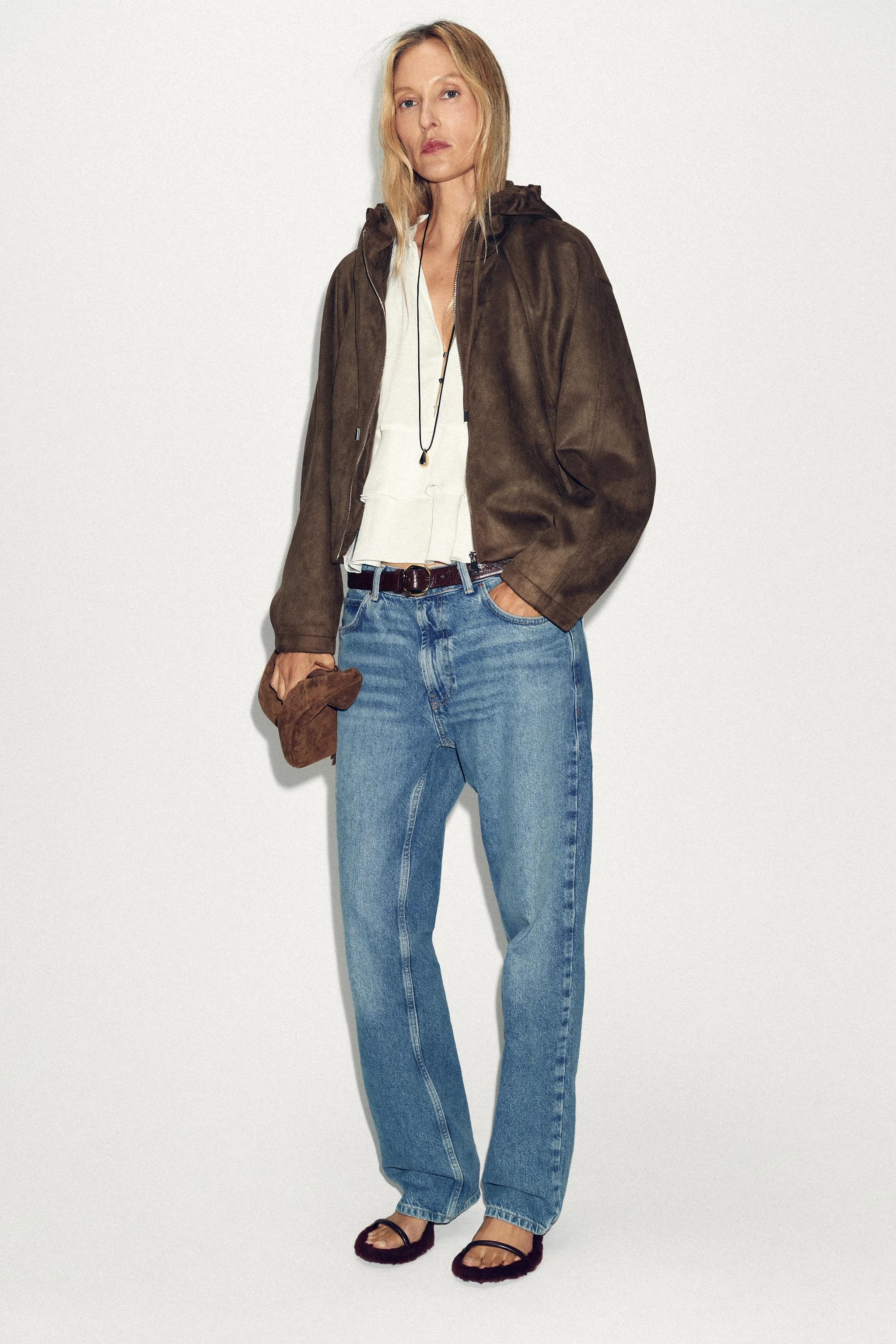 کاپشن خلبانی کلاه دار طرح جیر مصنوعی