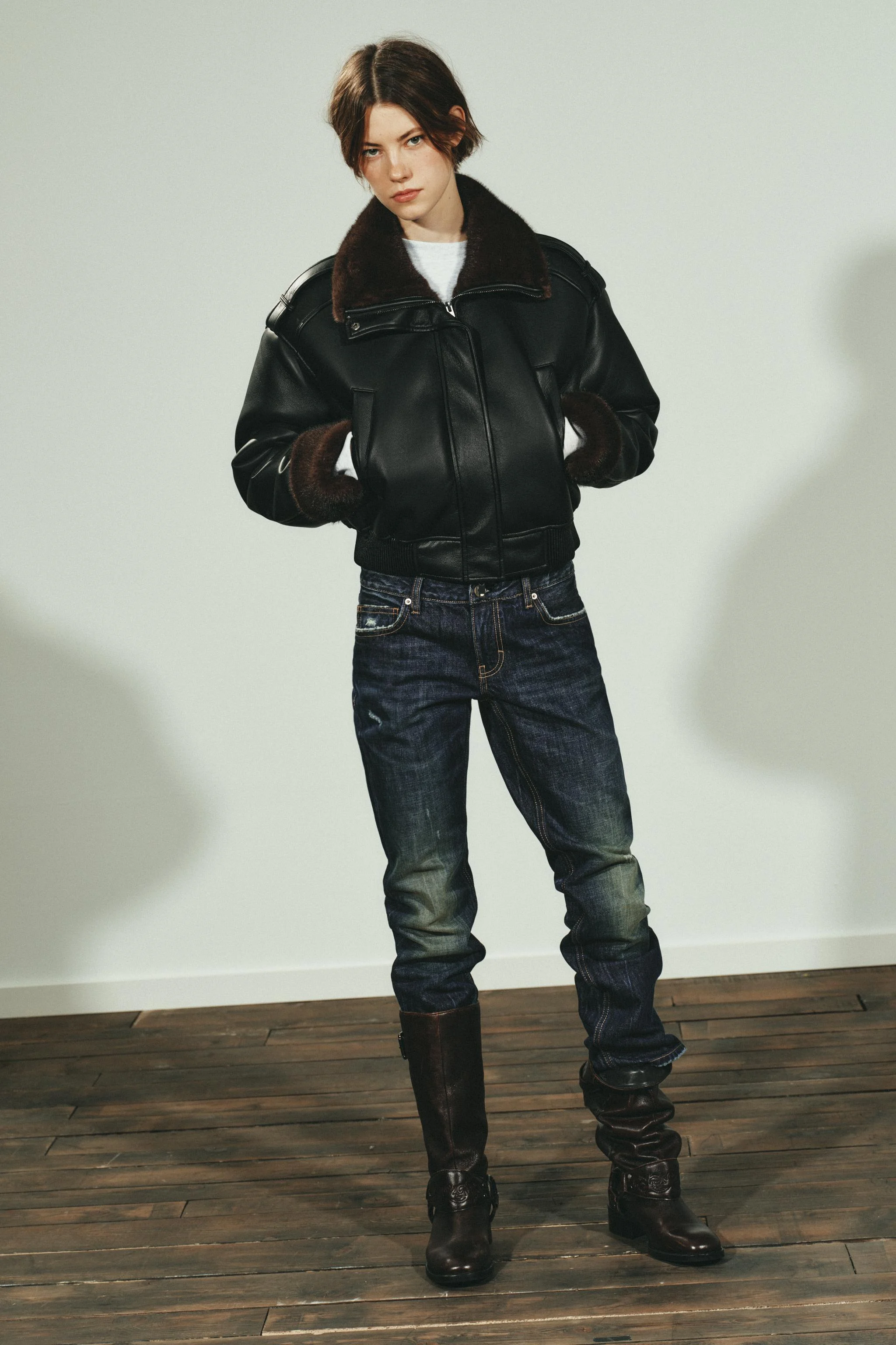 کاپشن خلبانی چرم مصنوعی دو رو