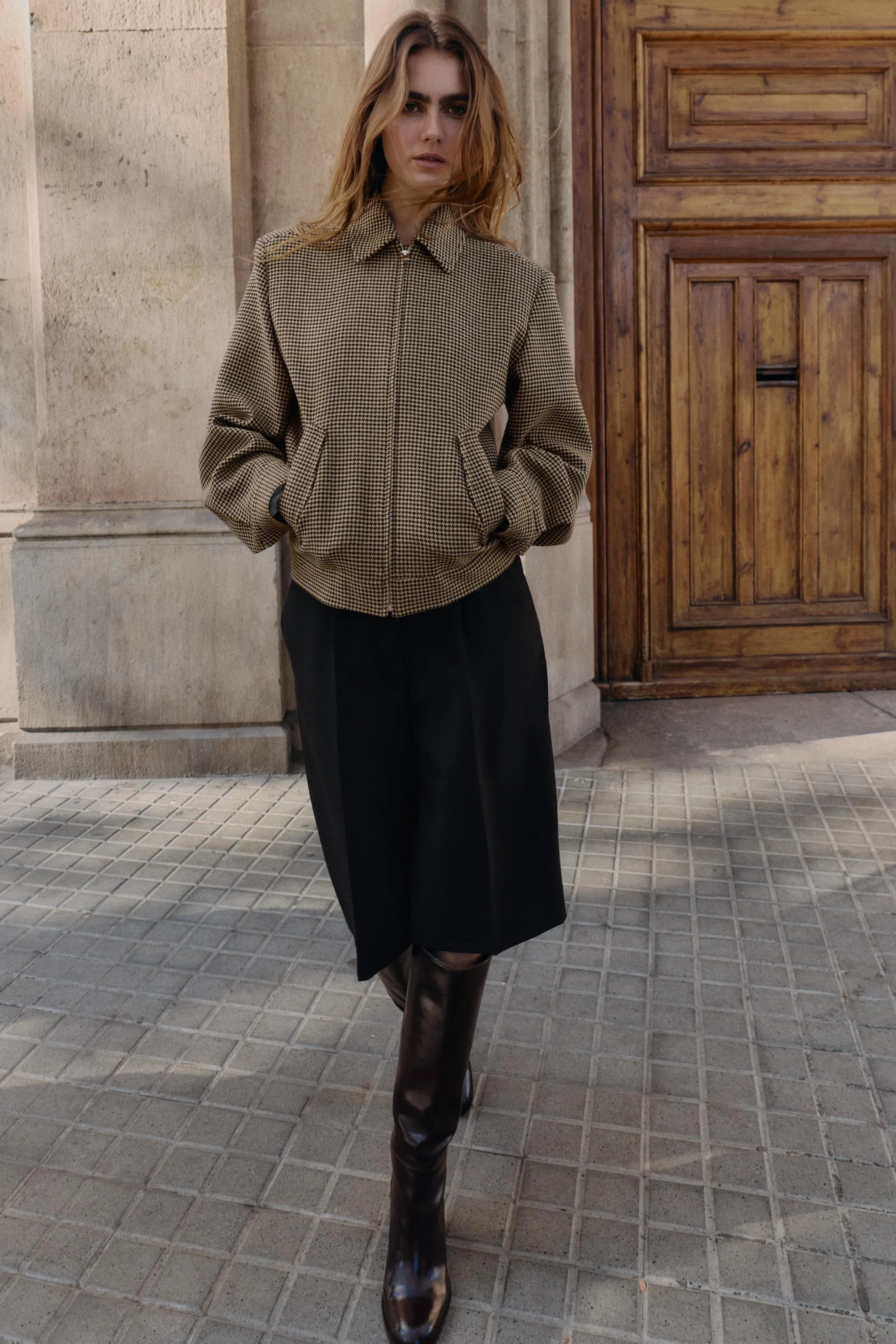 کت بمبر طرح پترن پا کلاغی با اپل سرشانه