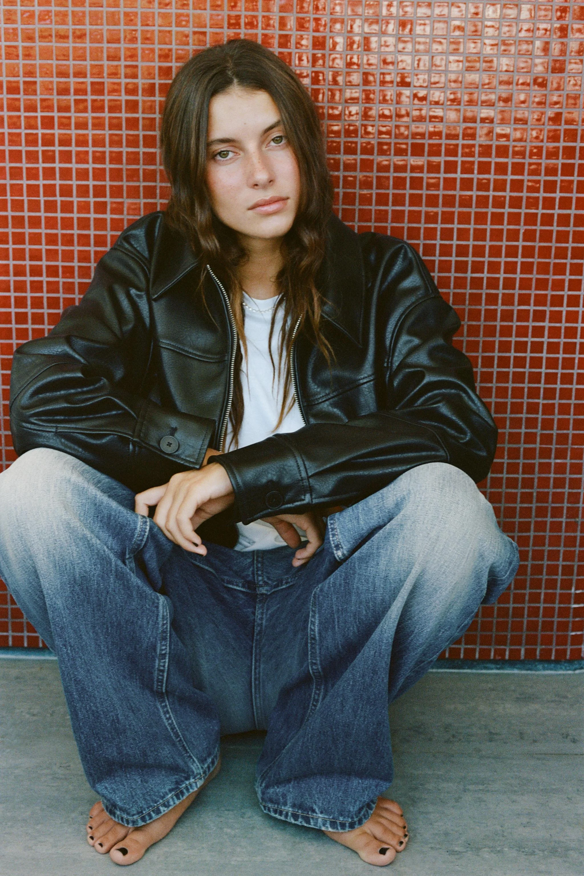 کاپشن خلبانی با طرح چرم