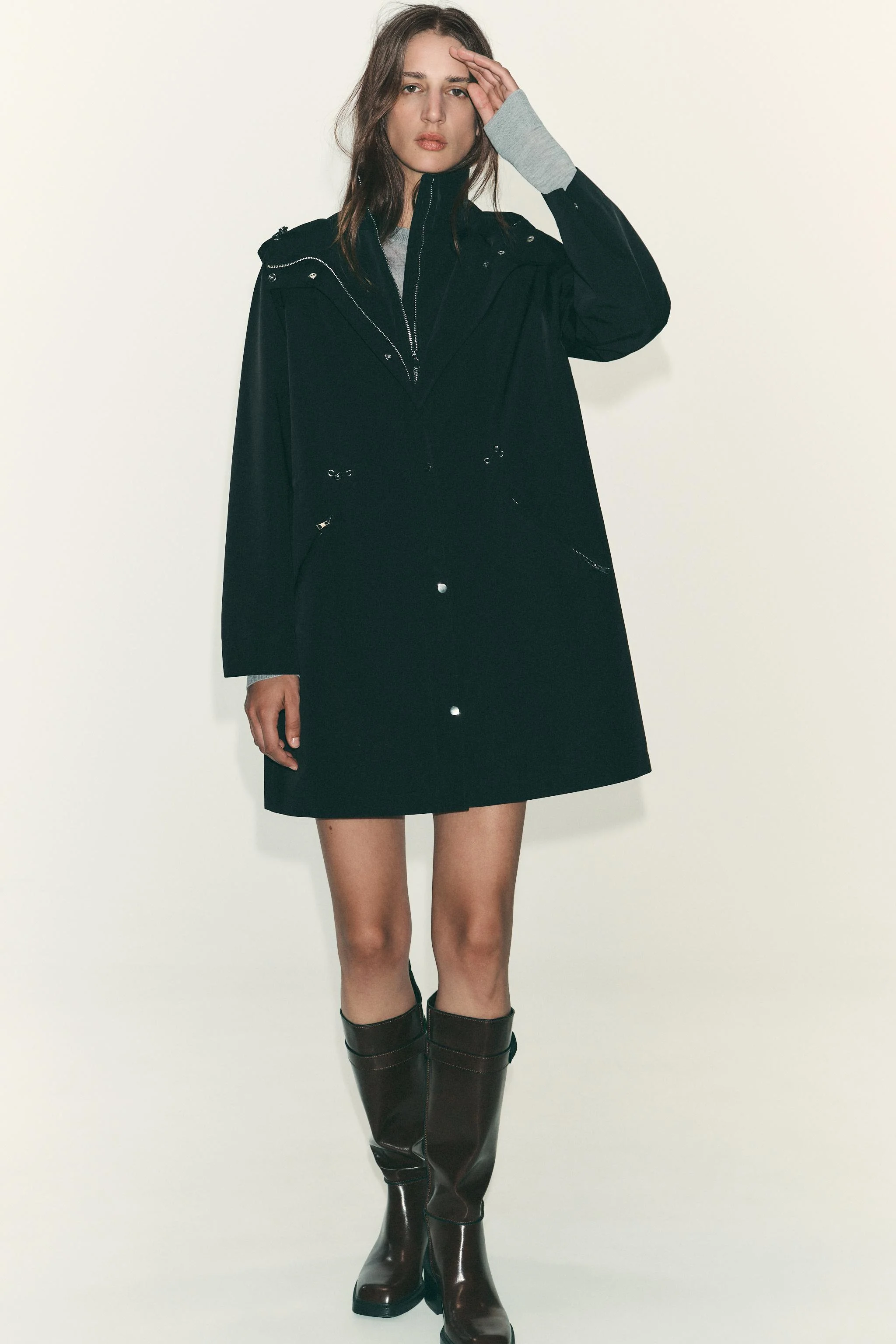 پارکا بلند با کلاه قابل تنظیم و کمر بند دار