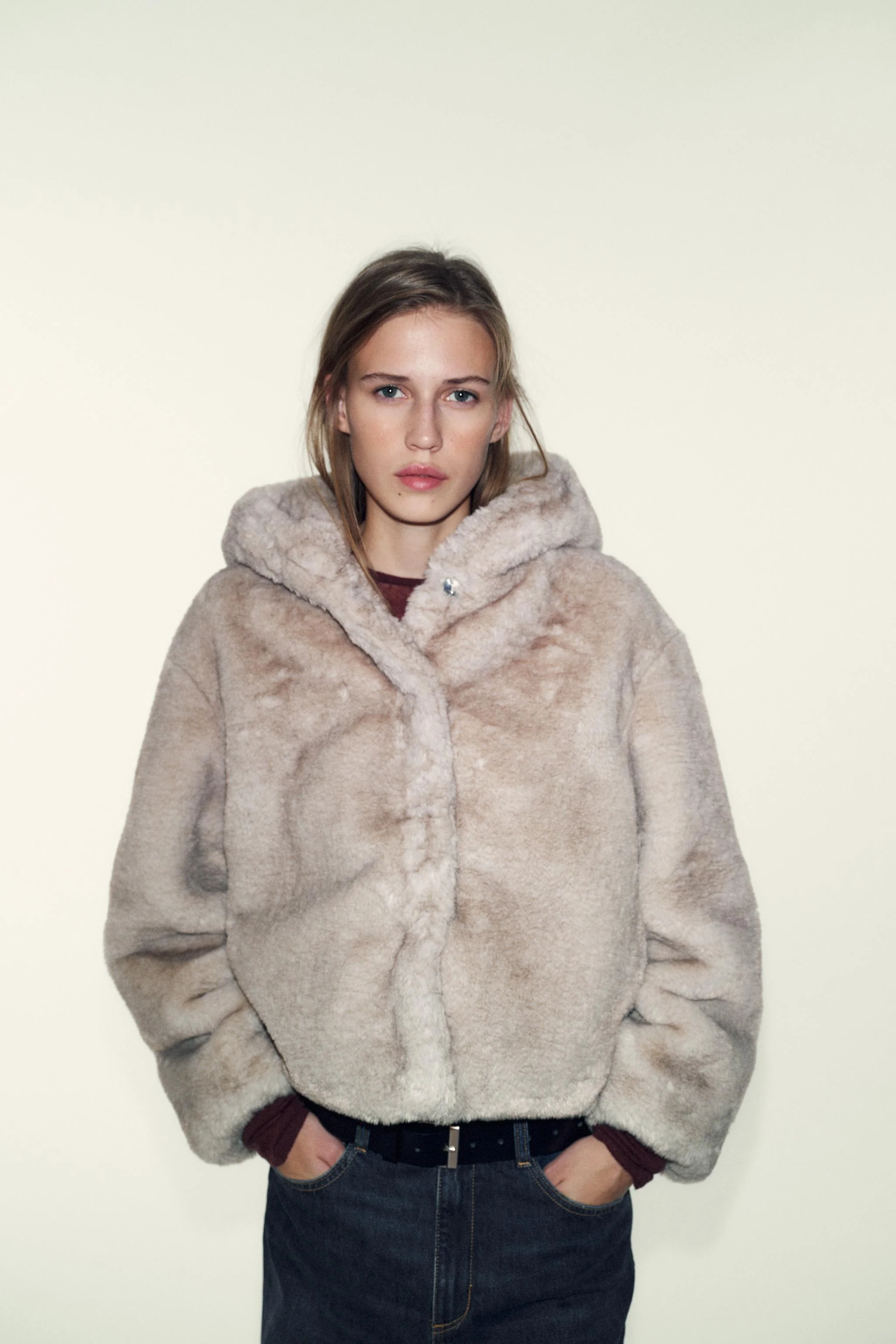 پالتو کلاه دار خز مصنوعی کوتاه