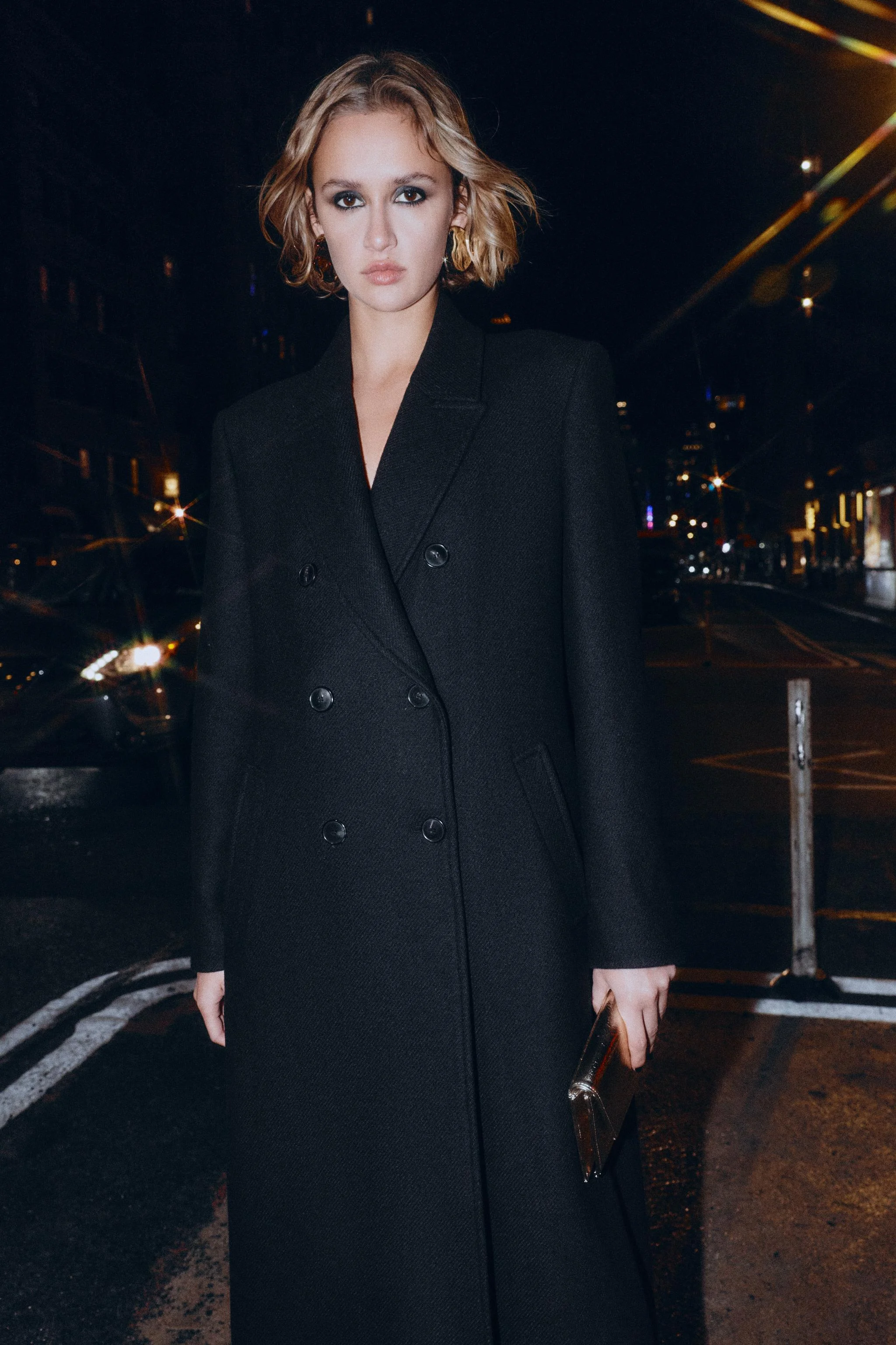 کت پشمی بلند دکمه دوبل