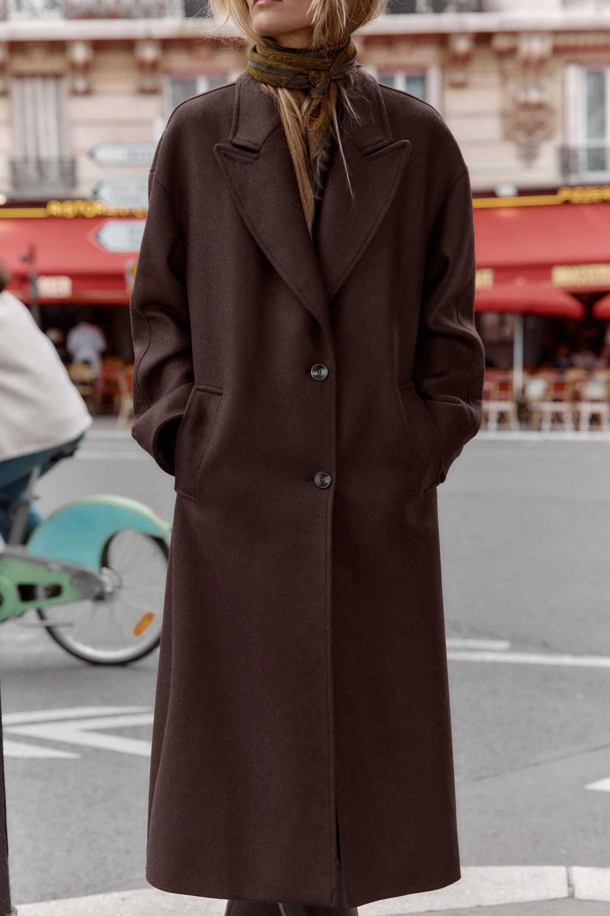 پالتو پشمی با یقه ترکیبی چرم مصنوعی