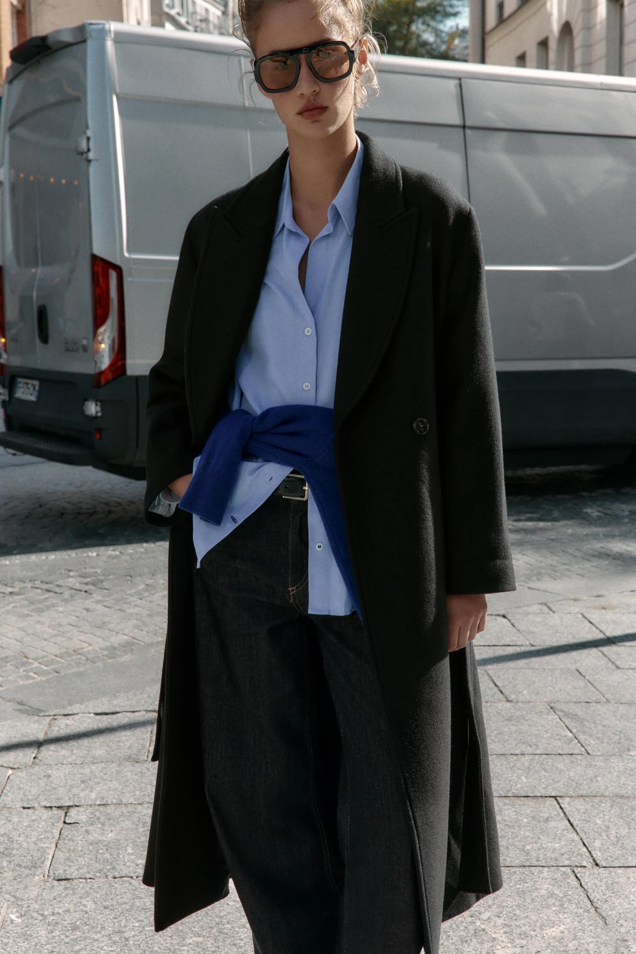 پالتو پشمی بلند با کمربند