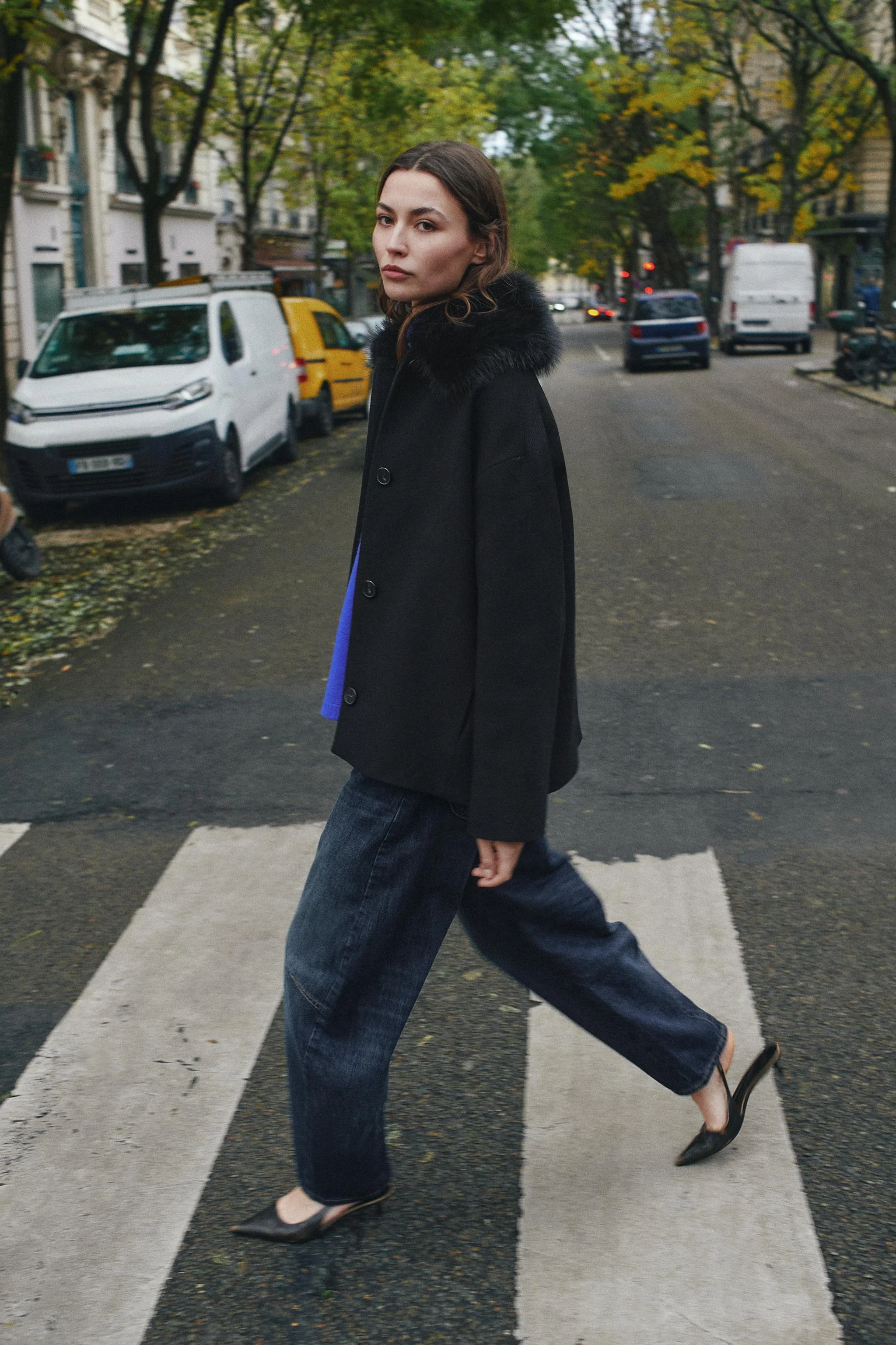 کت کوتاه پشمی با یقه خز مصنوعی