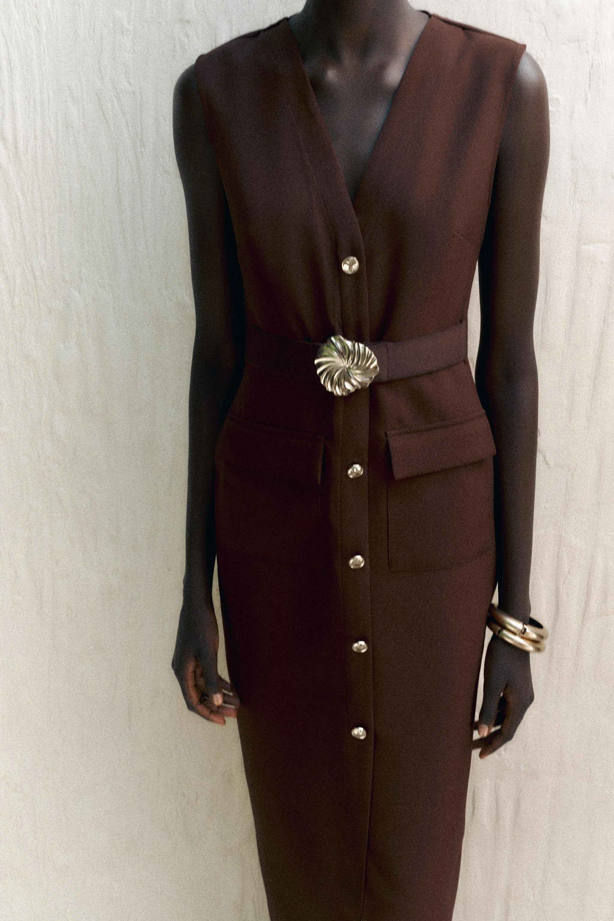 پیراهن میدی کرپ کمربند دار