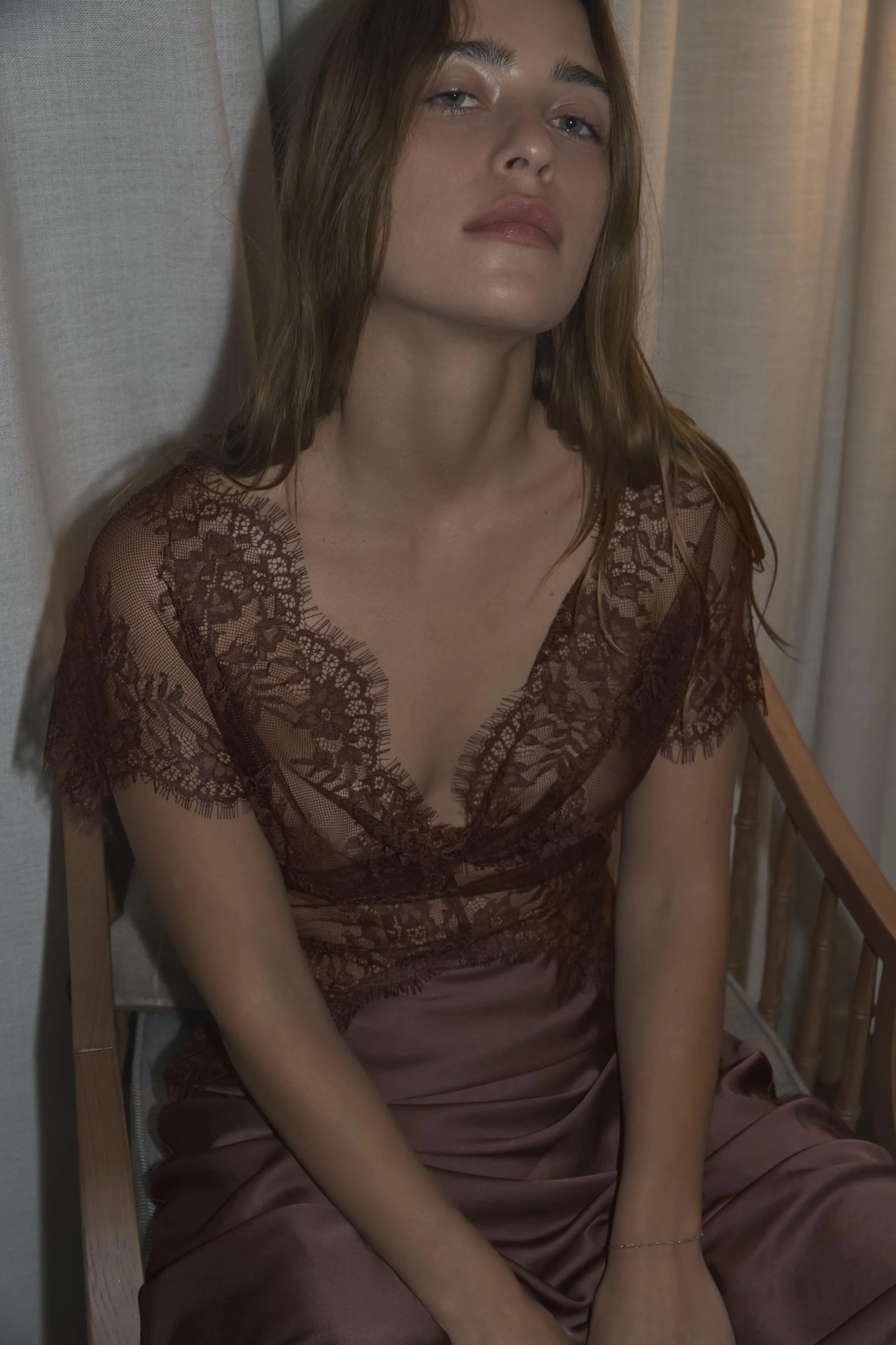 پیراهن بلند ترکیبی ساتن و گیپور