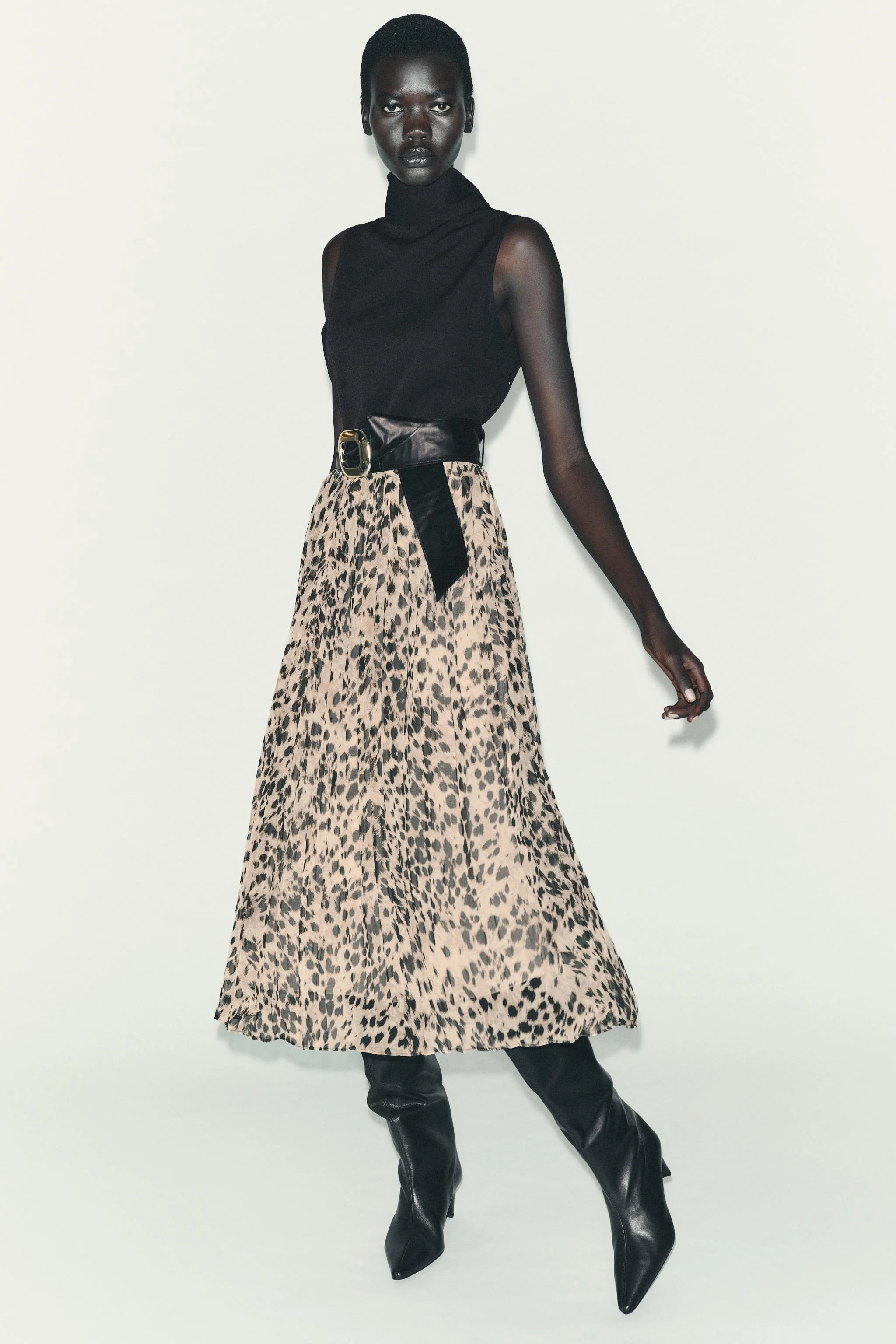 پیراهن میدی طرح حیوانات ترکیبی با کمربند