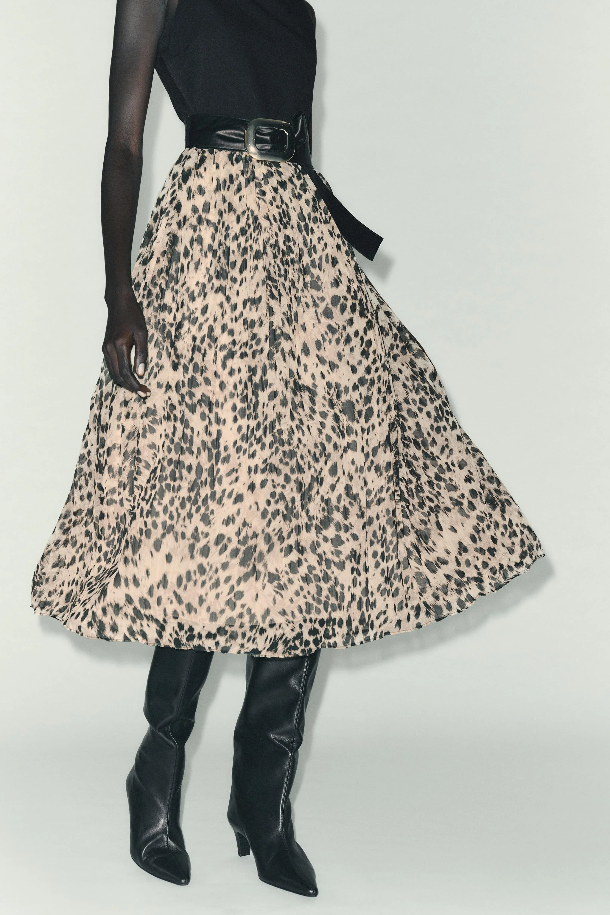 پیراهن میدی طرح حیوانات ترکیبی با کمربند