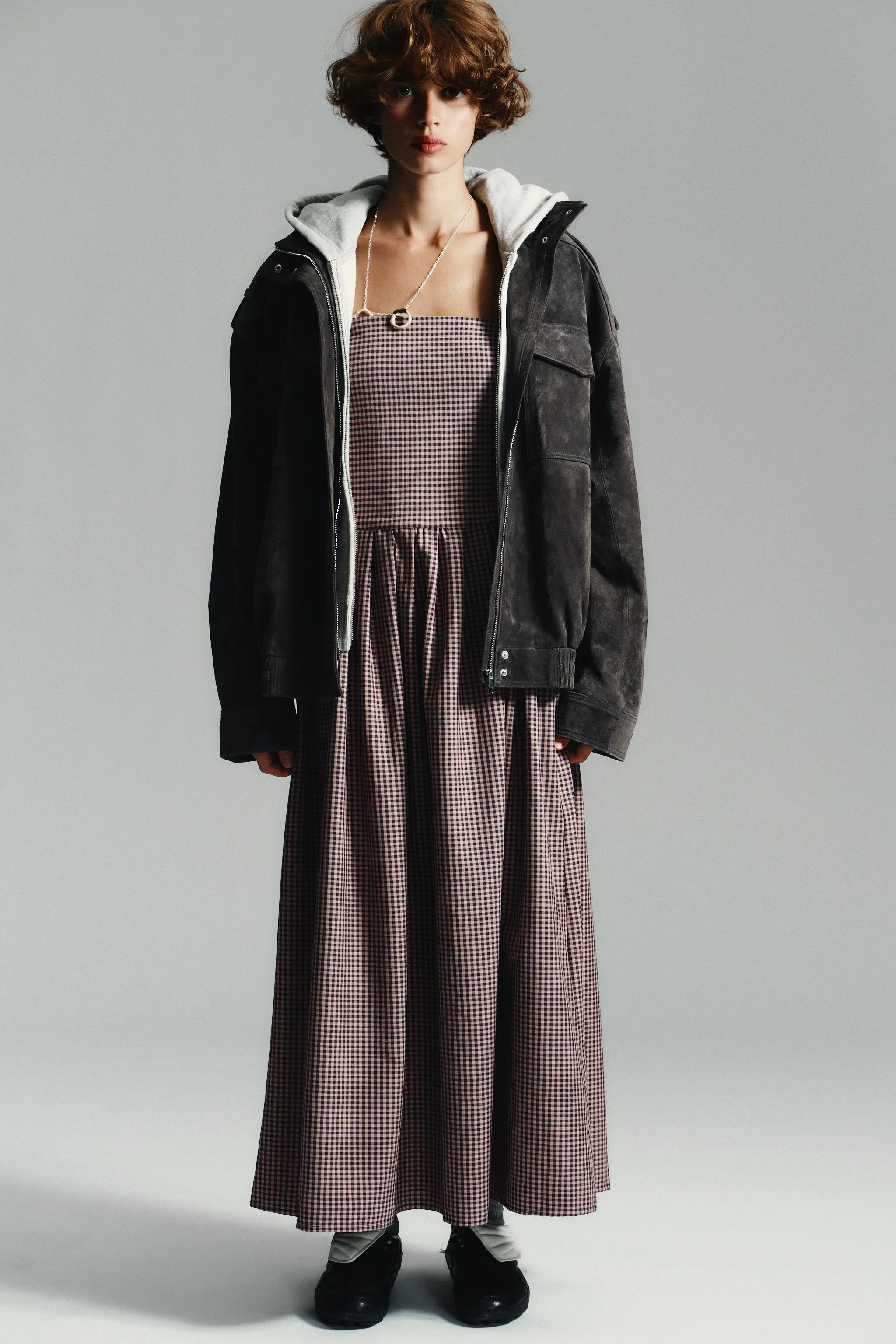 پیراهن میدی بدون بند با طرح چهارخانه