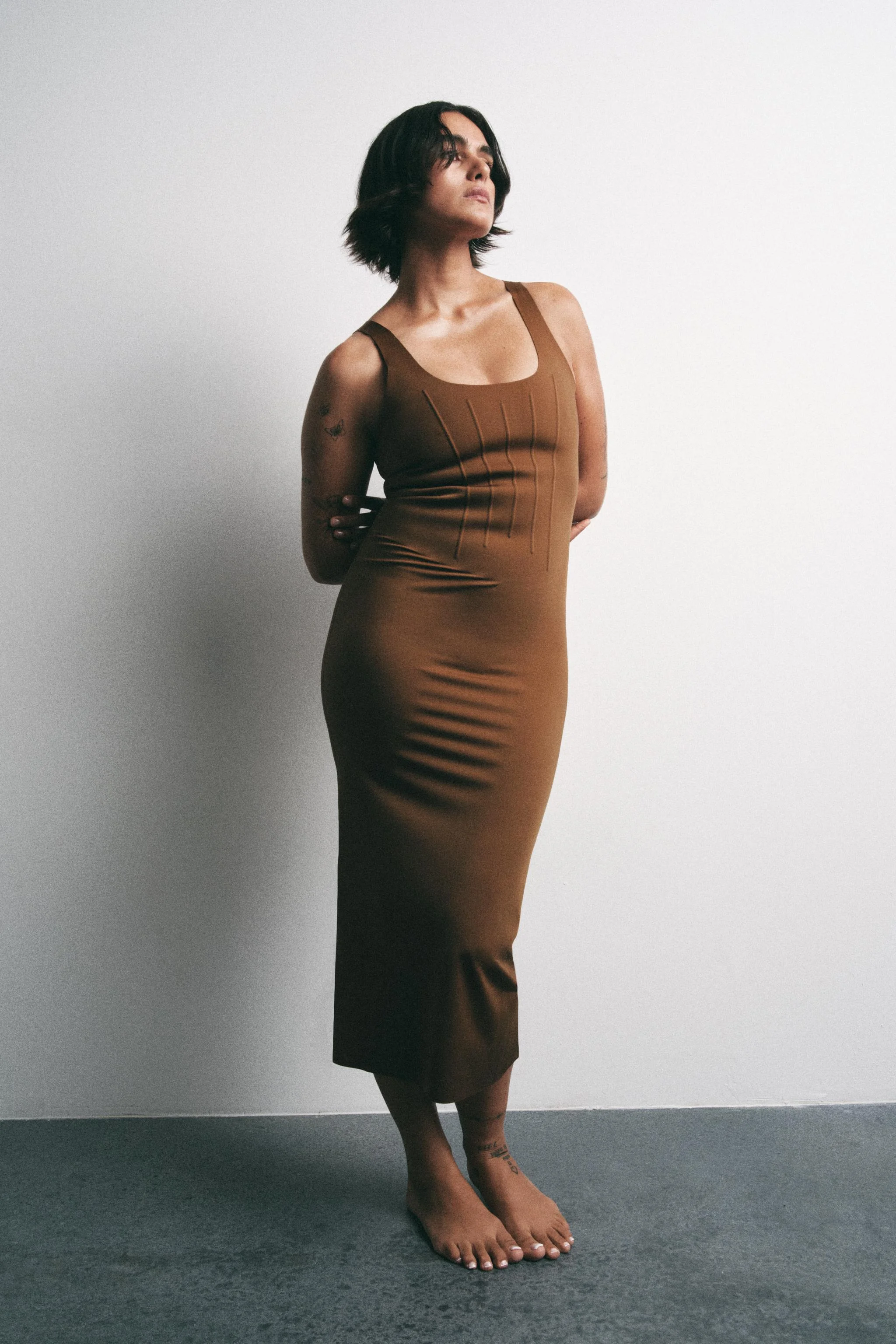 پیراهن گن دار میدی با ترکیب پلی آمید