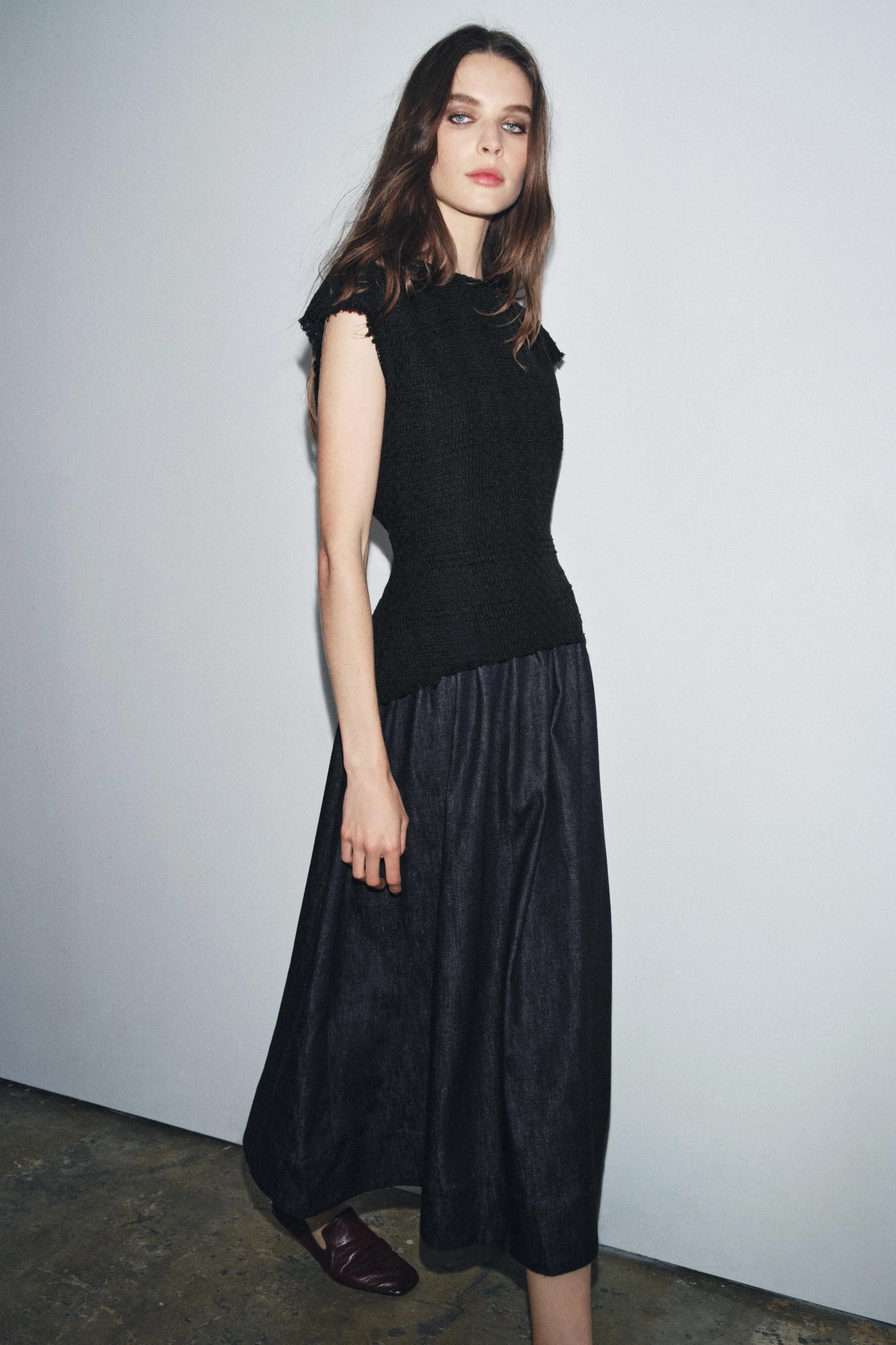 پیراهن میدی زنانه ZW COLLECTION با تضاد رنگ