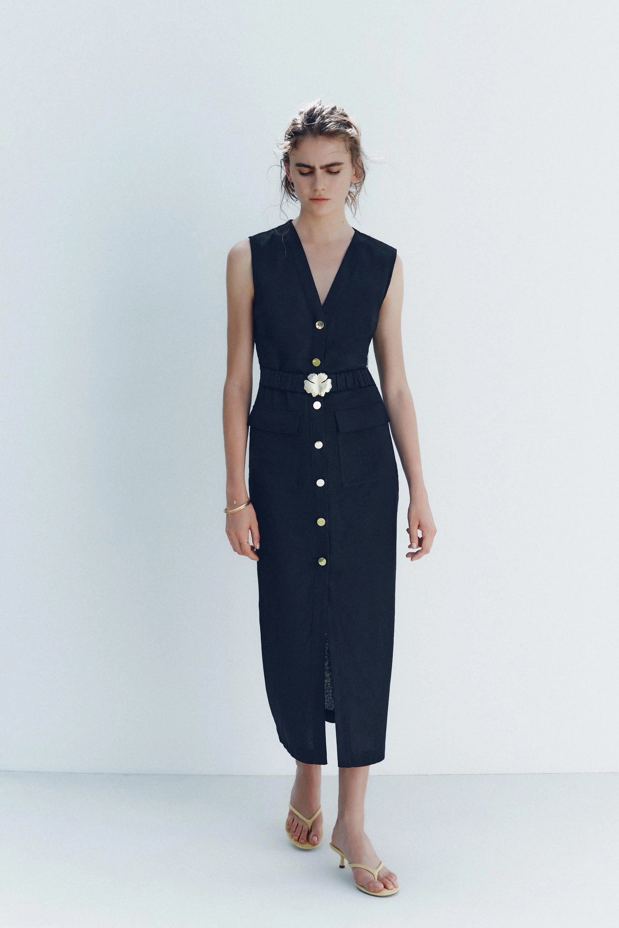 پیراهن میدی با کمربند ترکیبی لینن پیراهن میدی با کمربند ترکیبی لینن