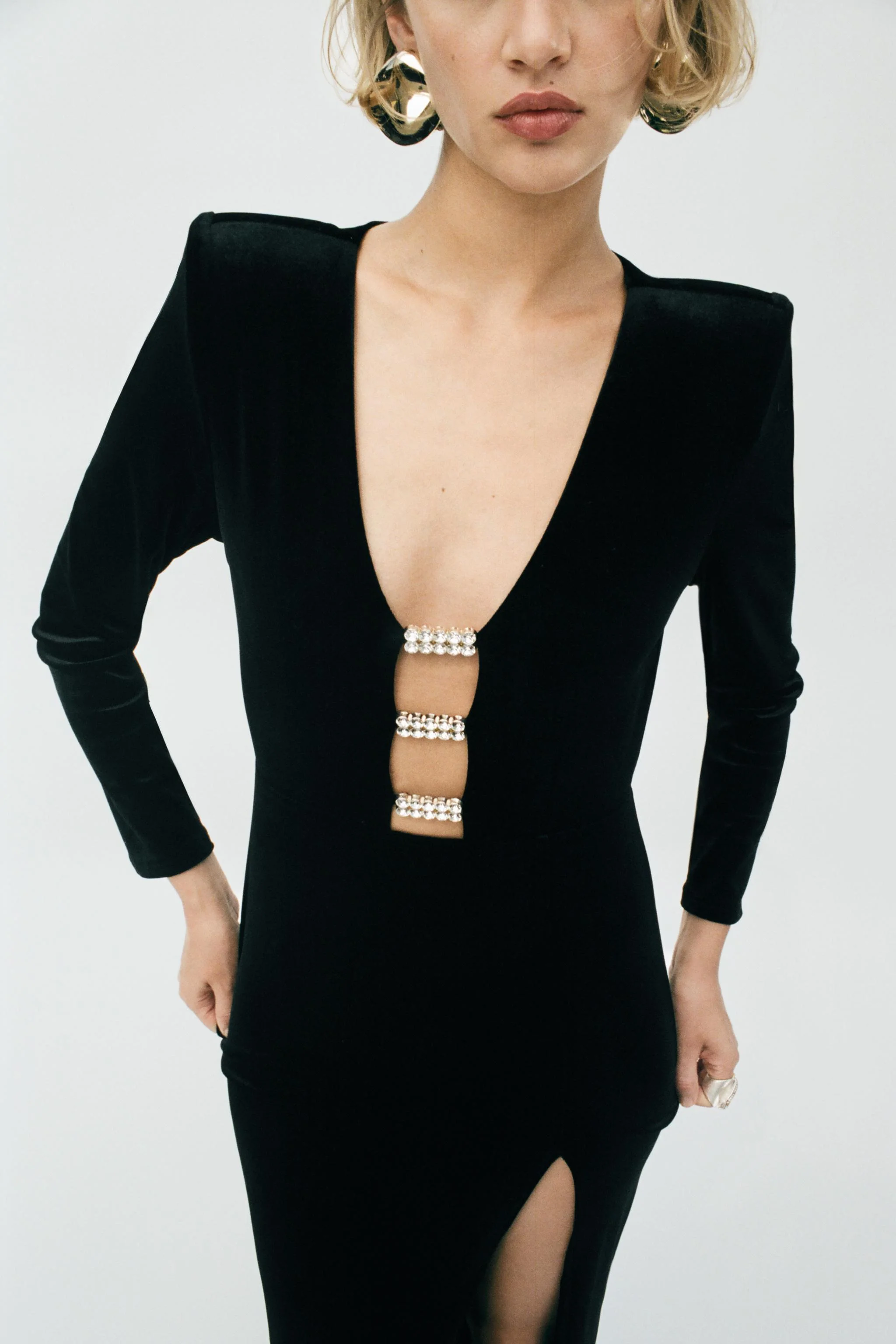 پیراهن میدی مخملی با تزیینات براق