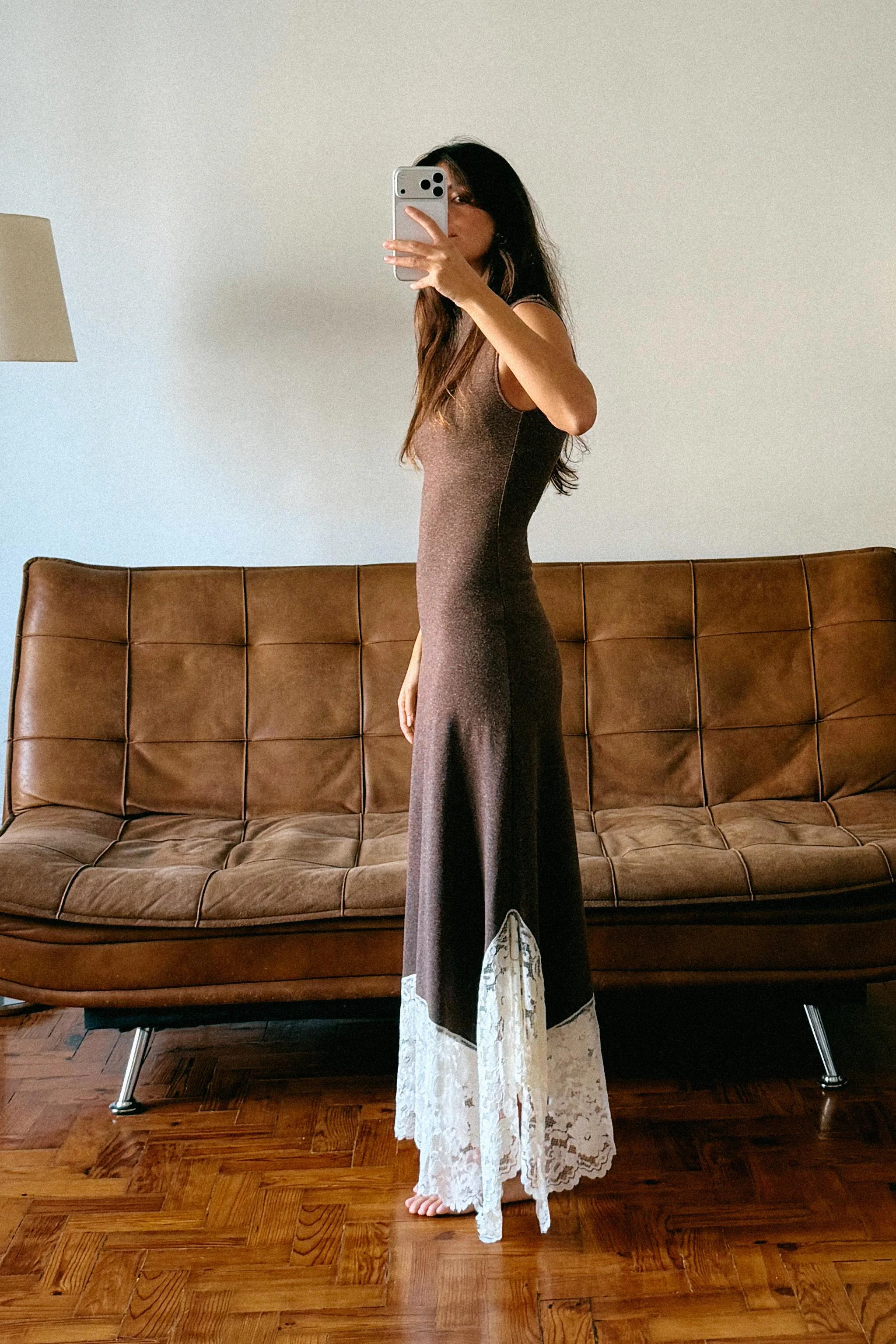 پیراهن بلند با گیپور متضاد