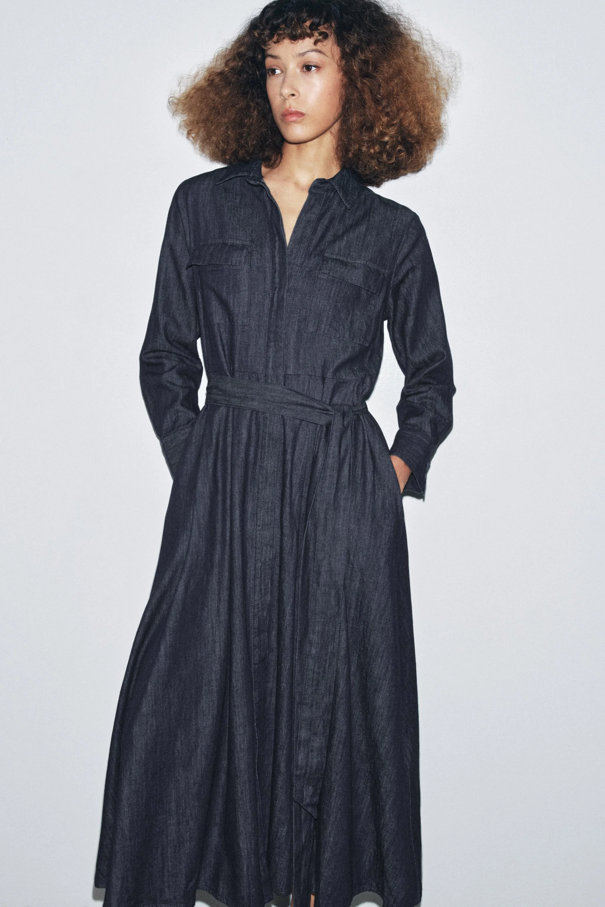 پیراهن کمربند دار جین ZW COLLECTION