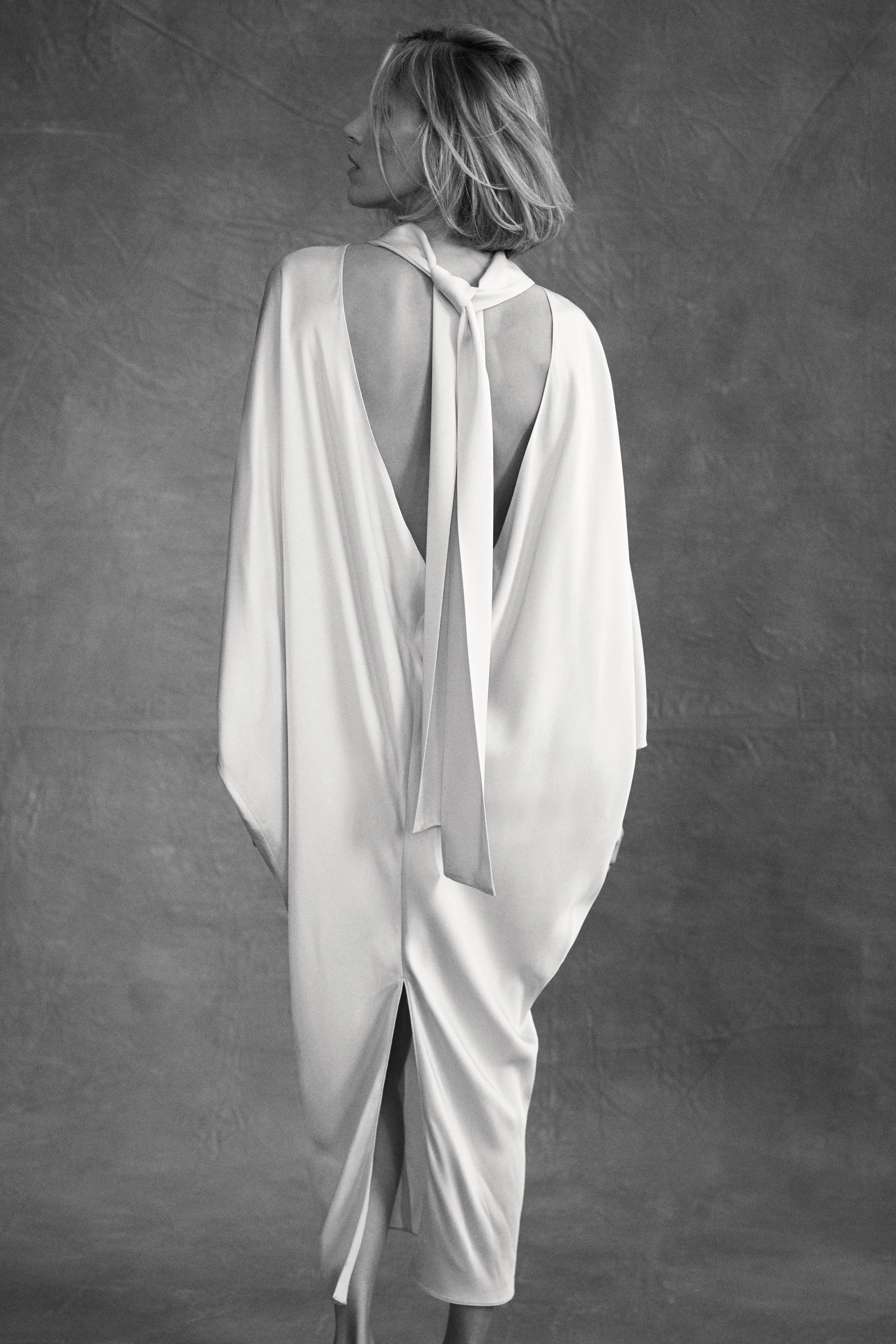 تونیک ساتن یقه ایستاده آستین شنلی بلند ZARA WOMAN COLLECTION