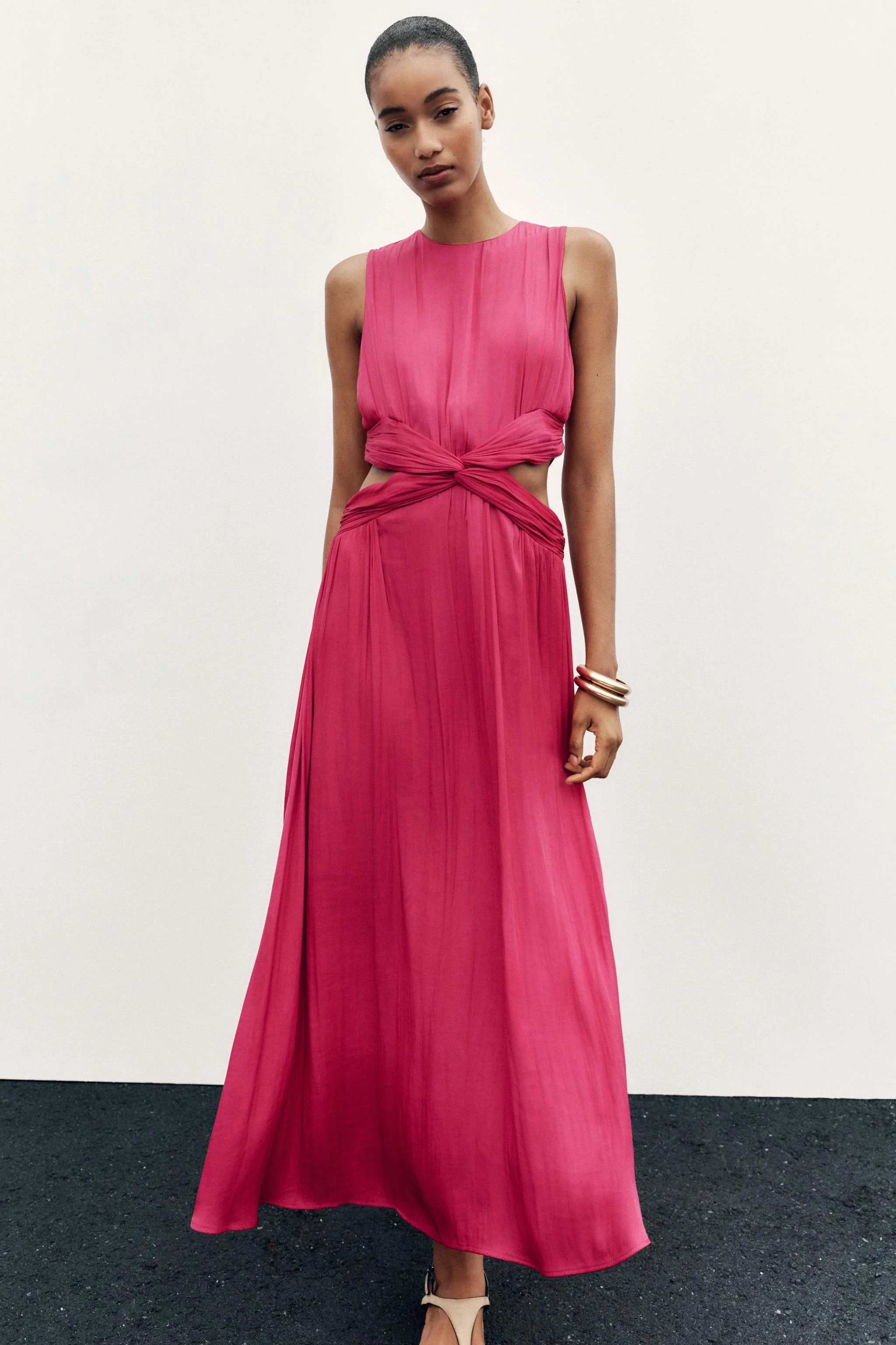 پیراهن میدی ساتن با برش