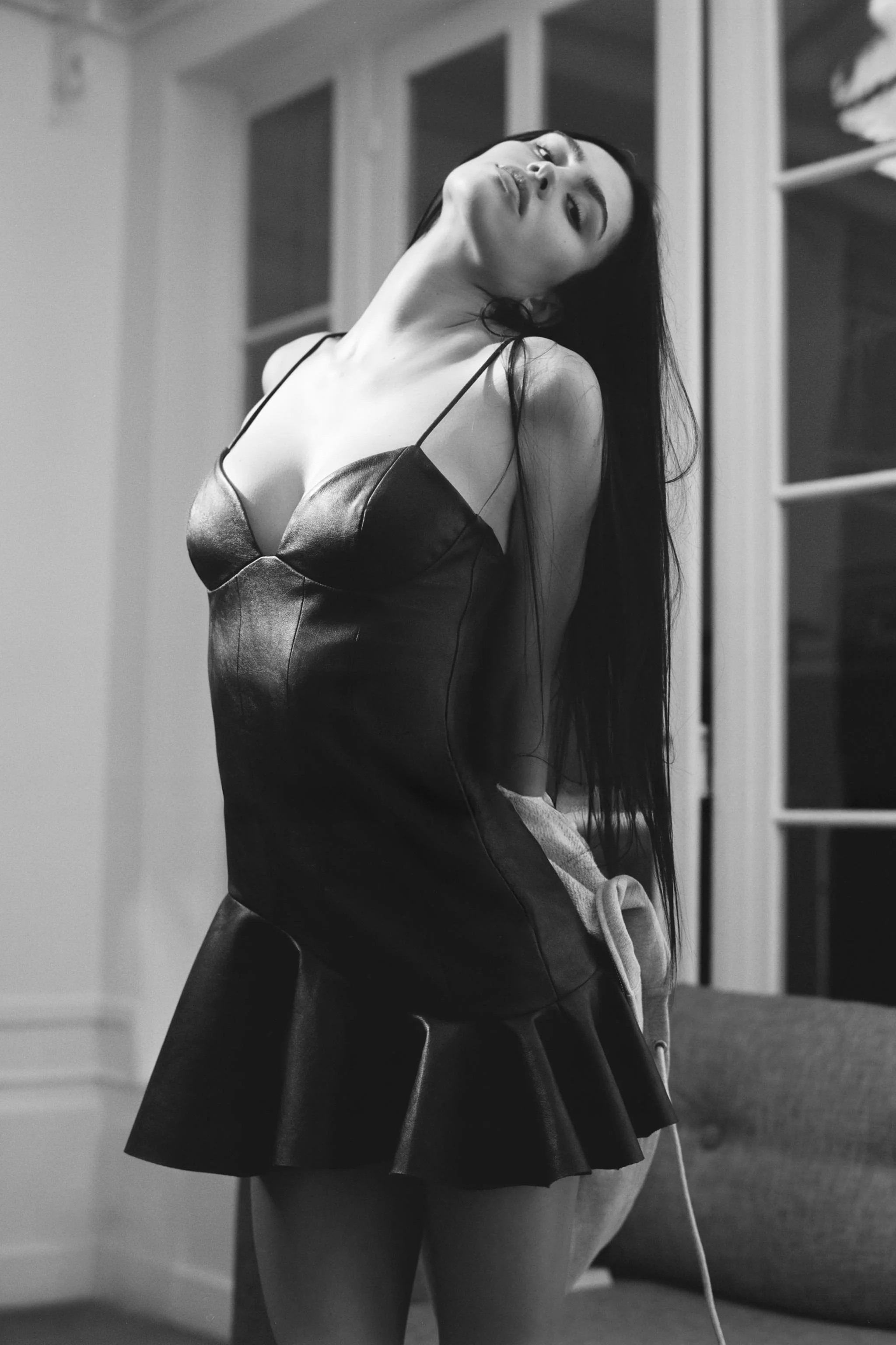 پیراهن کوتاه چرم مصنوعی با چین