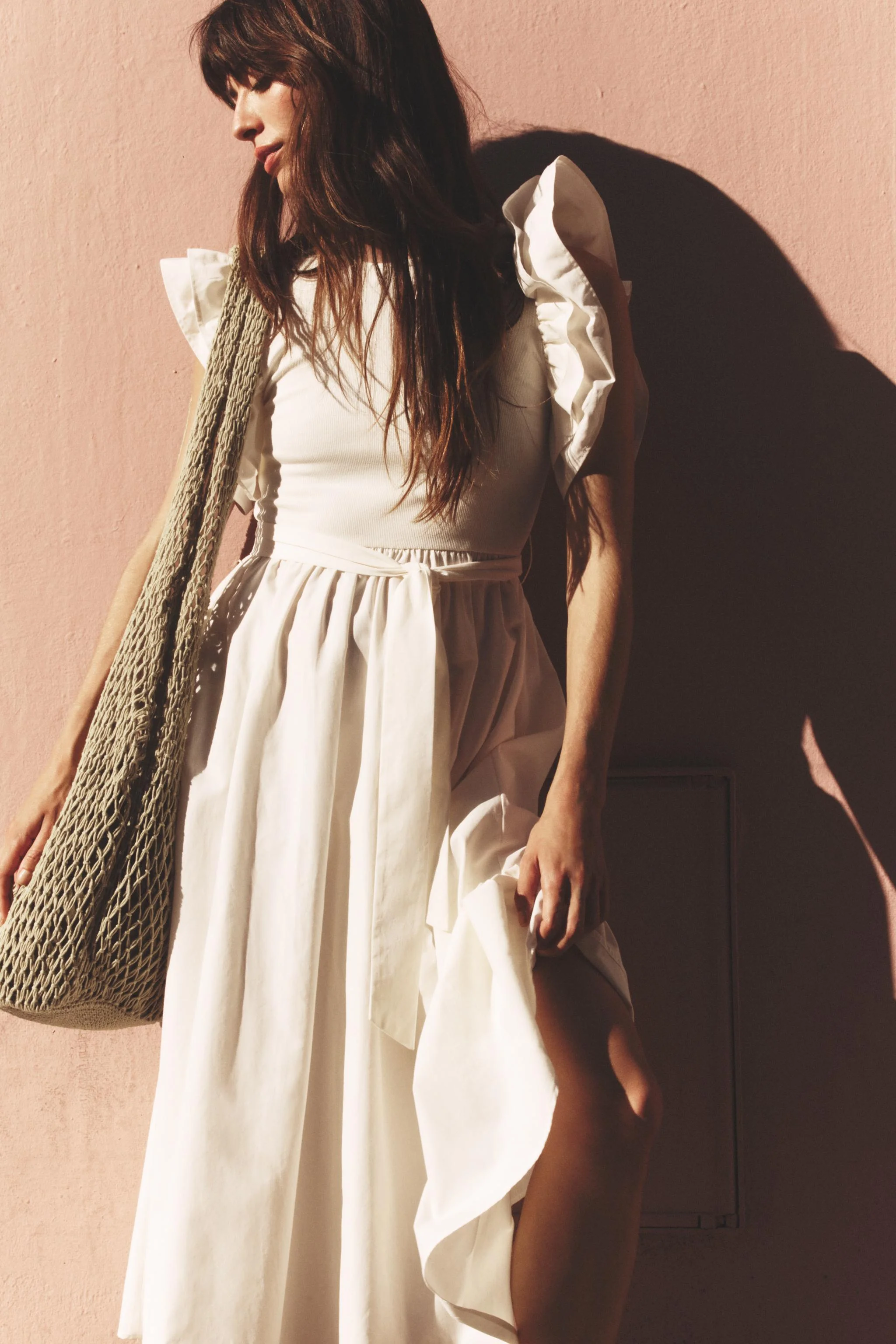 پیراهن میدی با تضاد چین‌دار