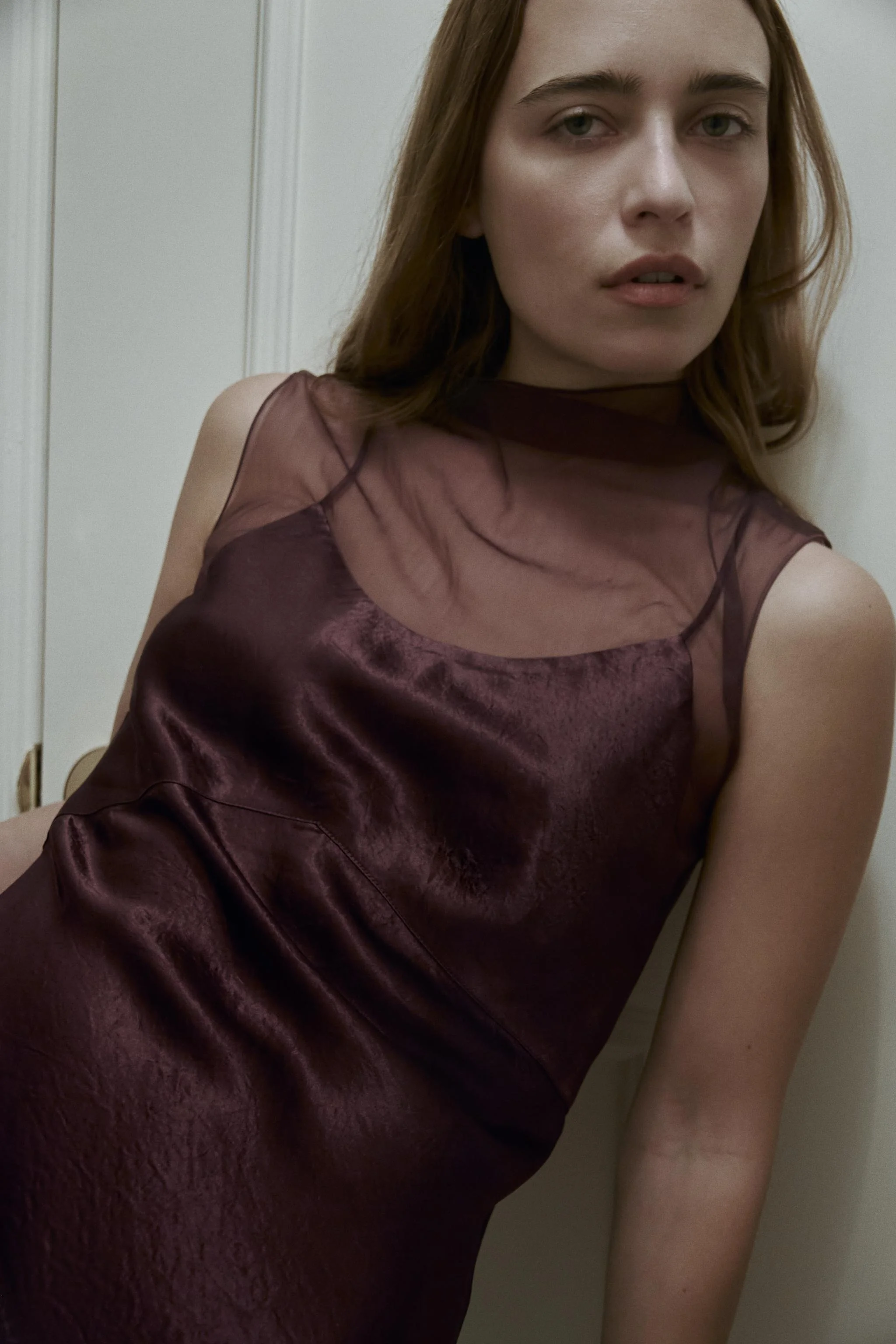 پیراهن بلند ساتن توری