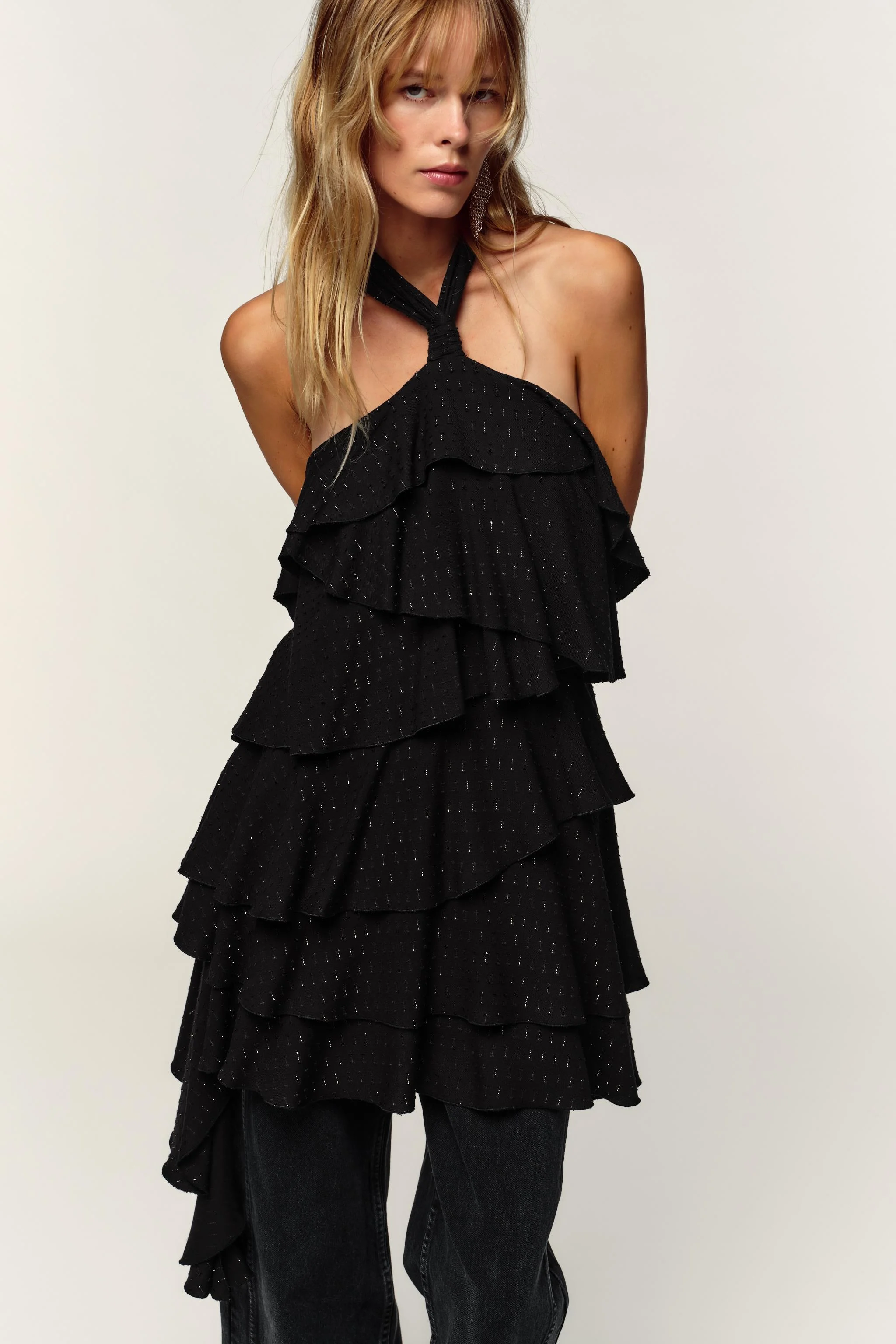 پیراهن یقه هالتر با نخ متالیک