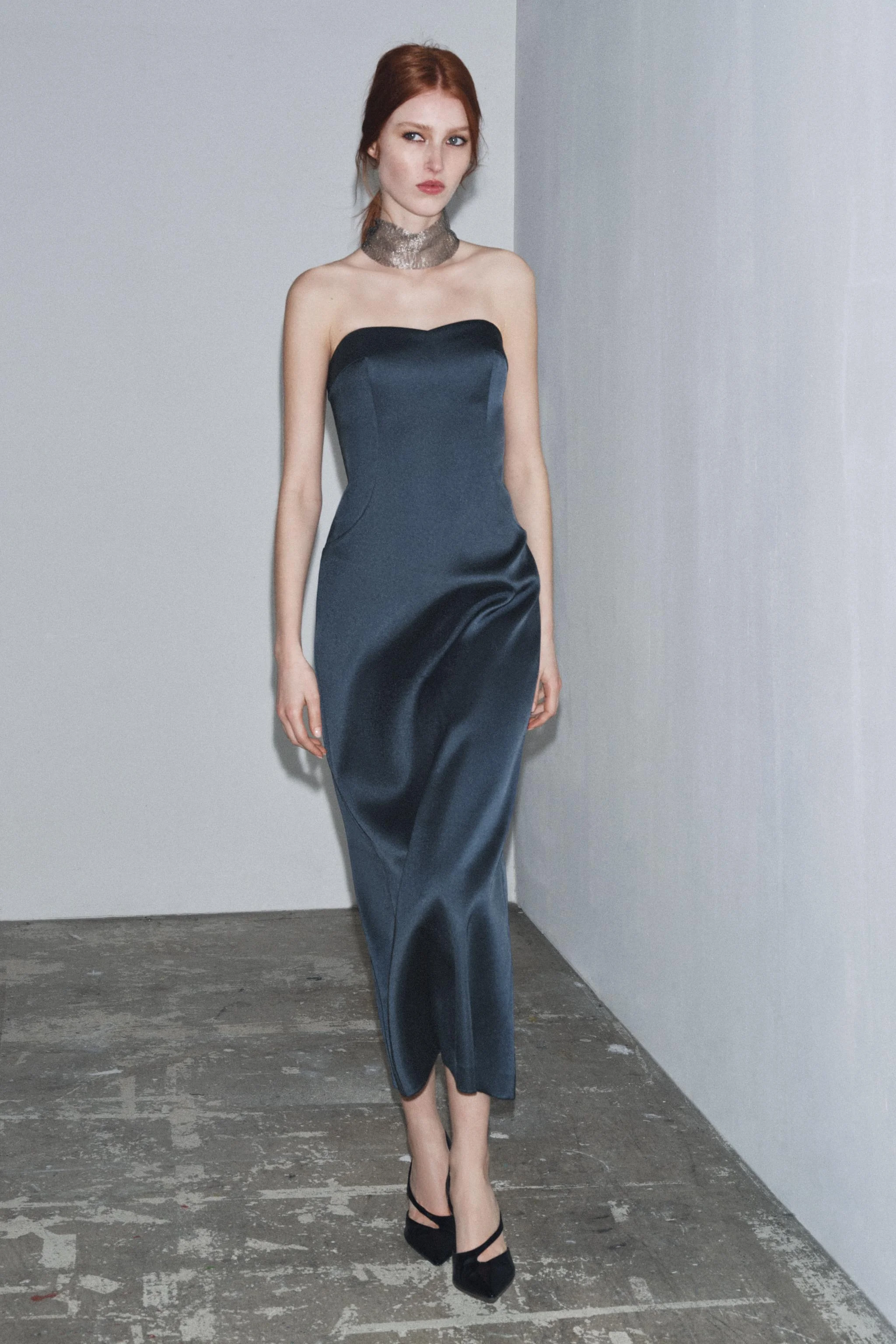 پیراهن میدی ساتن یقه دلبری