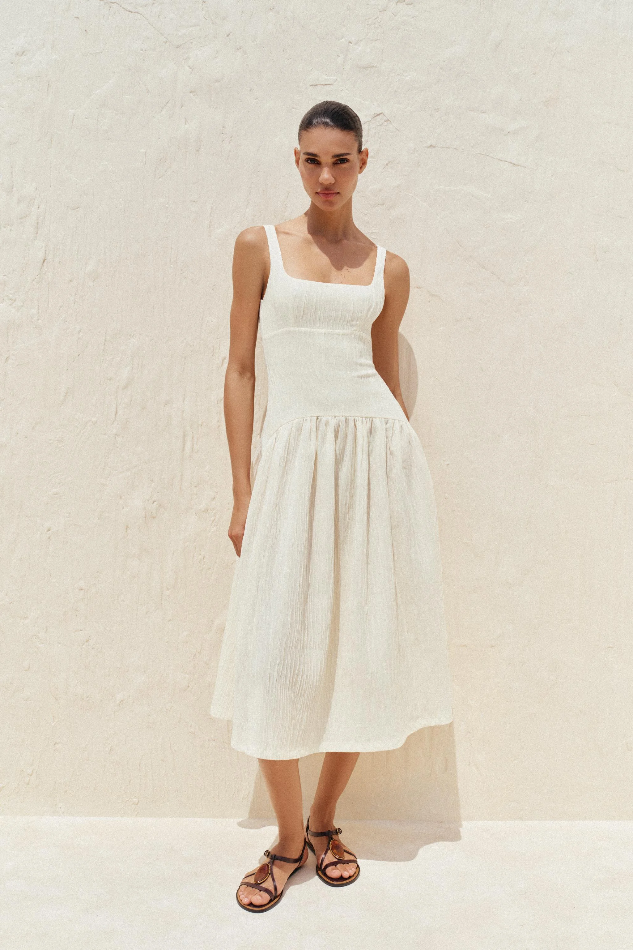 پیراهن میدی بنددار با بافت