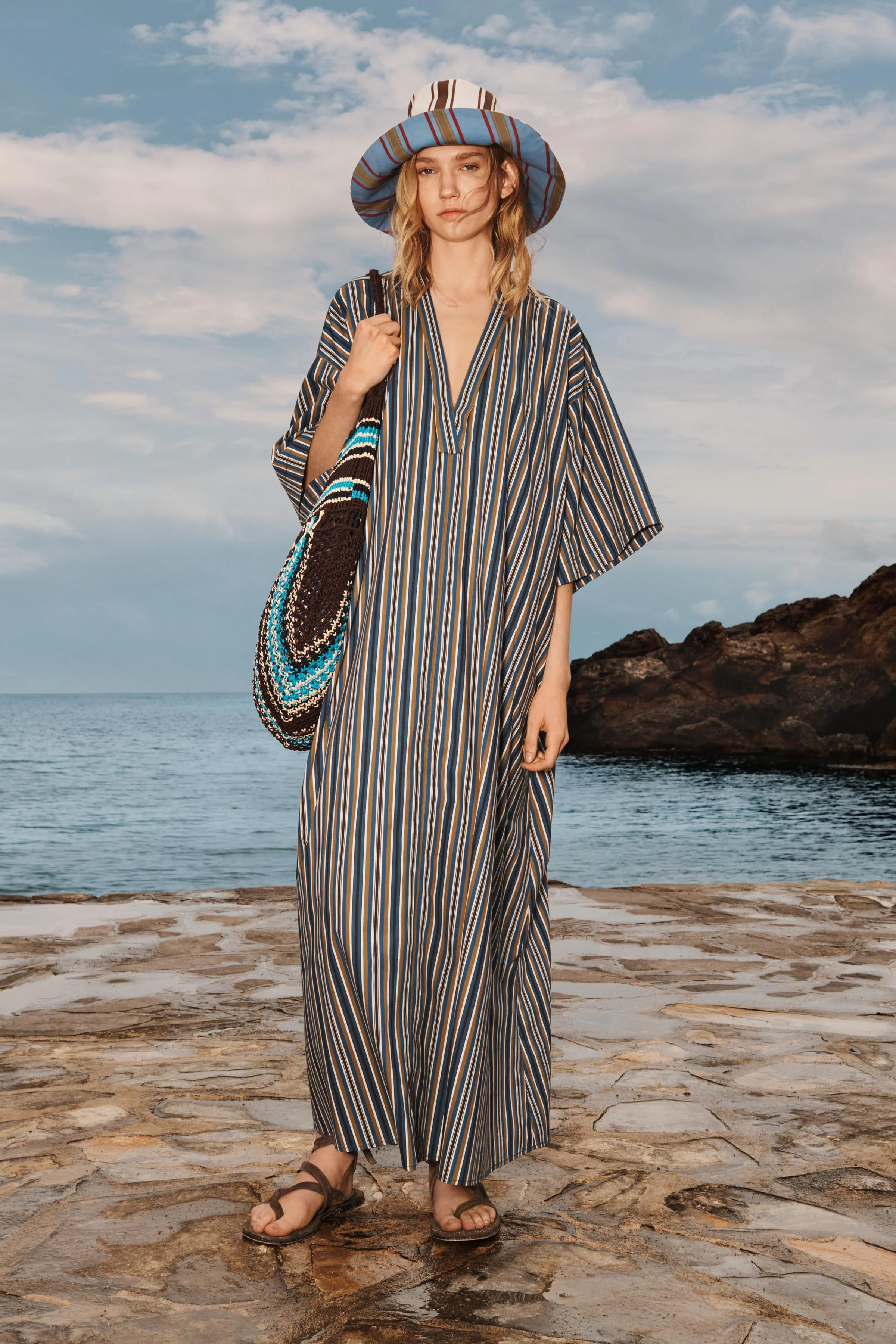 پیراهن راه راه کمربند دار نسخه محدود