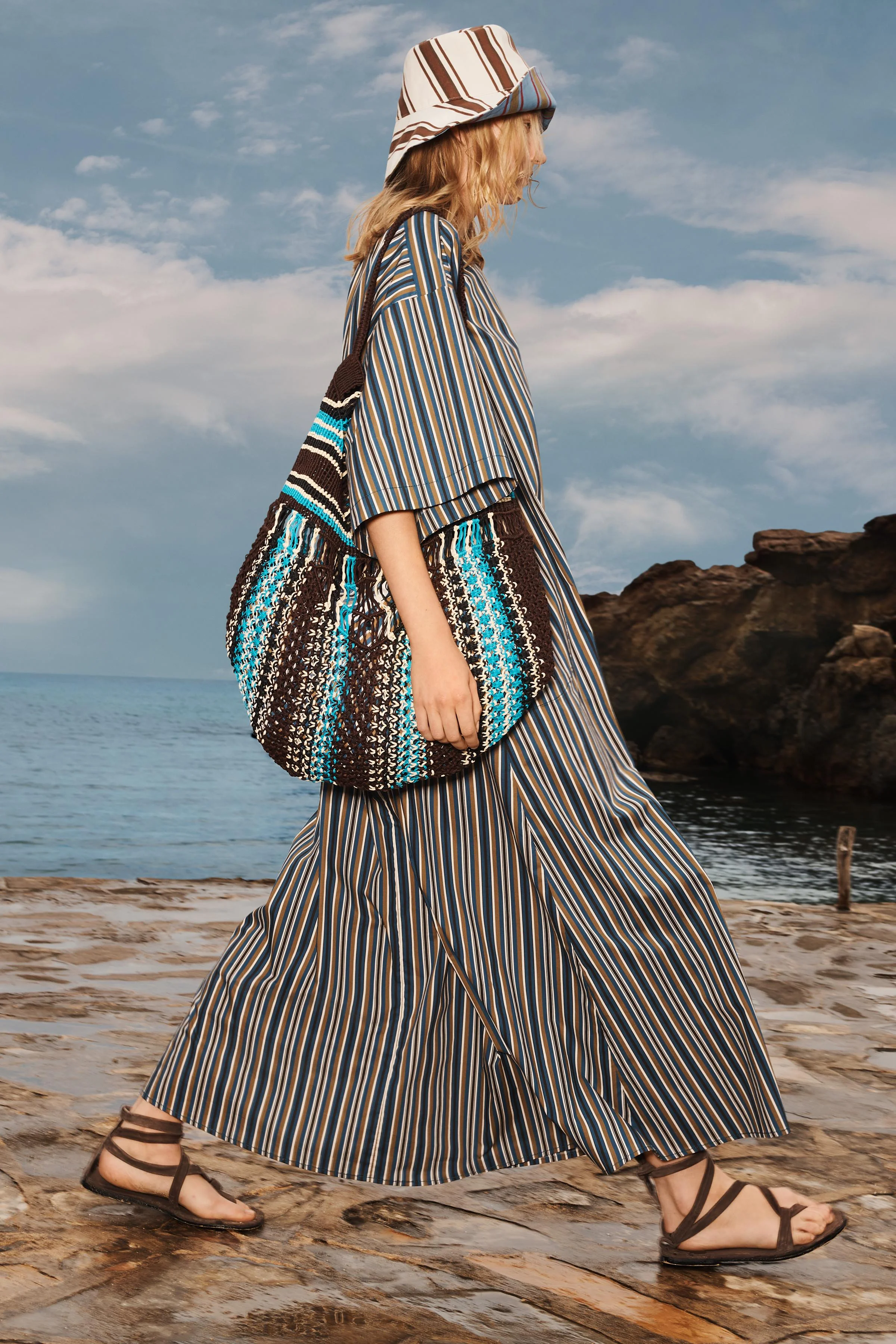 پیراهن راه راه کمربند دار نسخه محدود