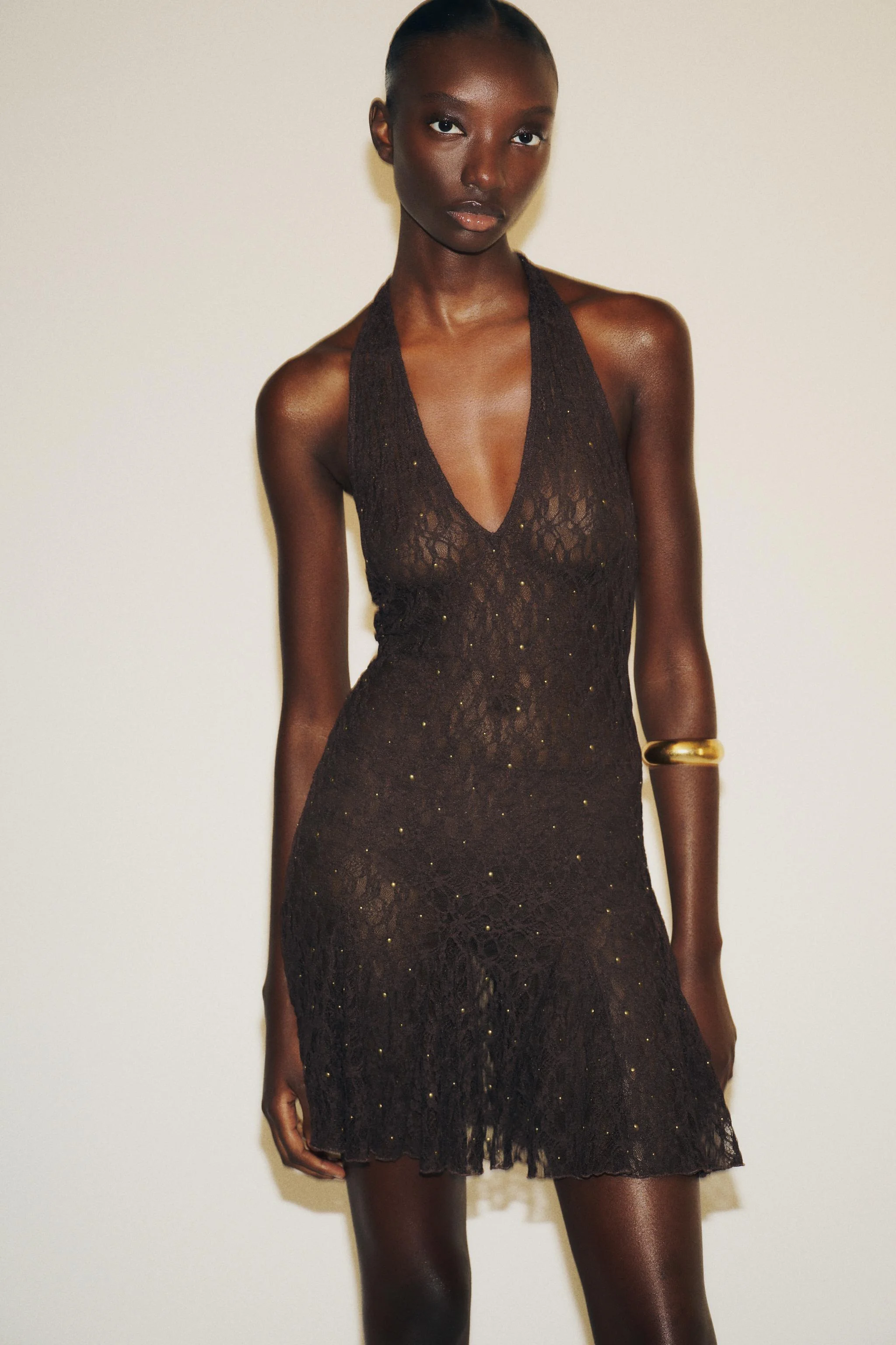 پیراهن کوتاه توری با جزئیات منجوق