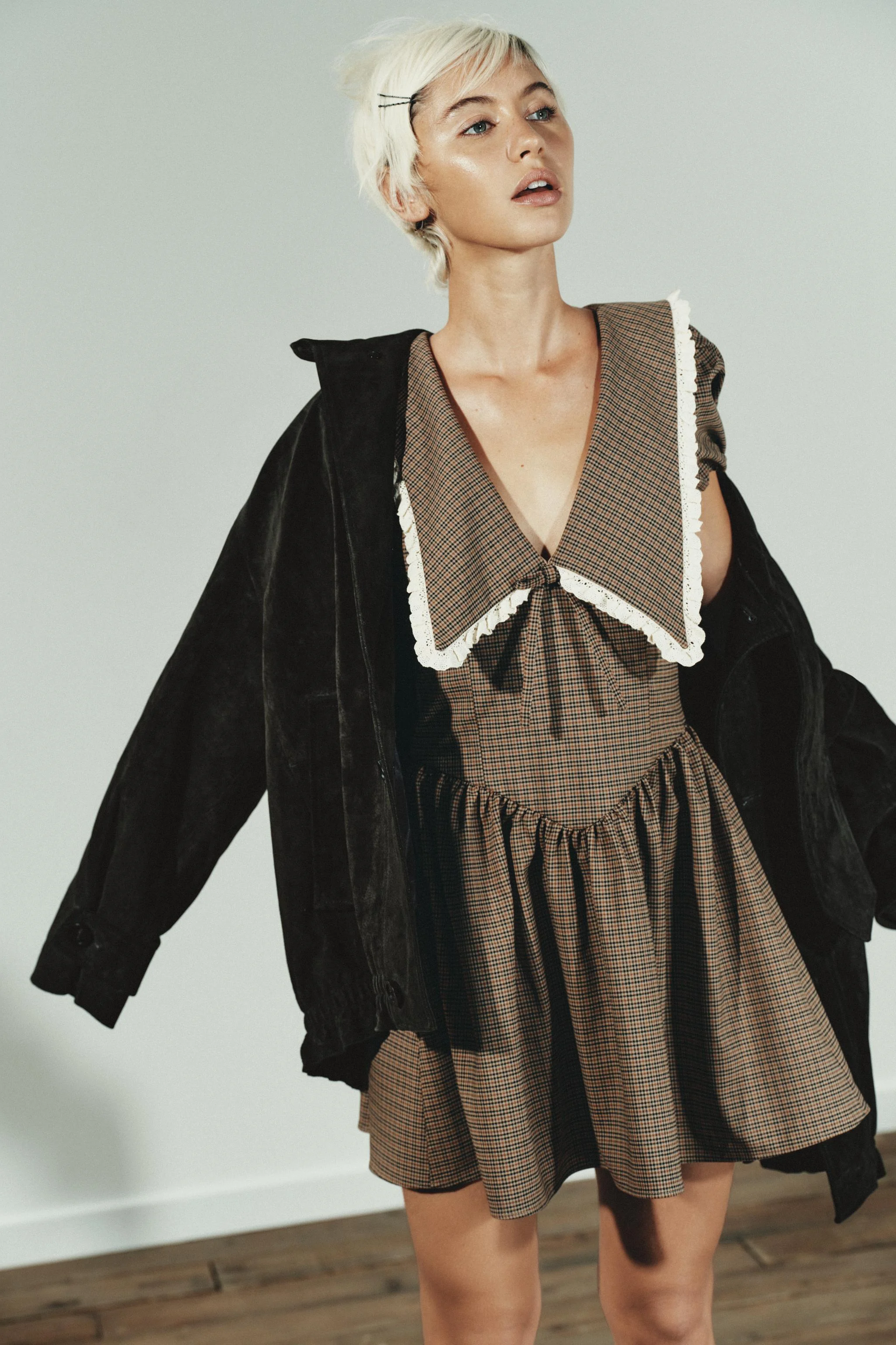 پیراهن طرح دار با یقه پیتر پن