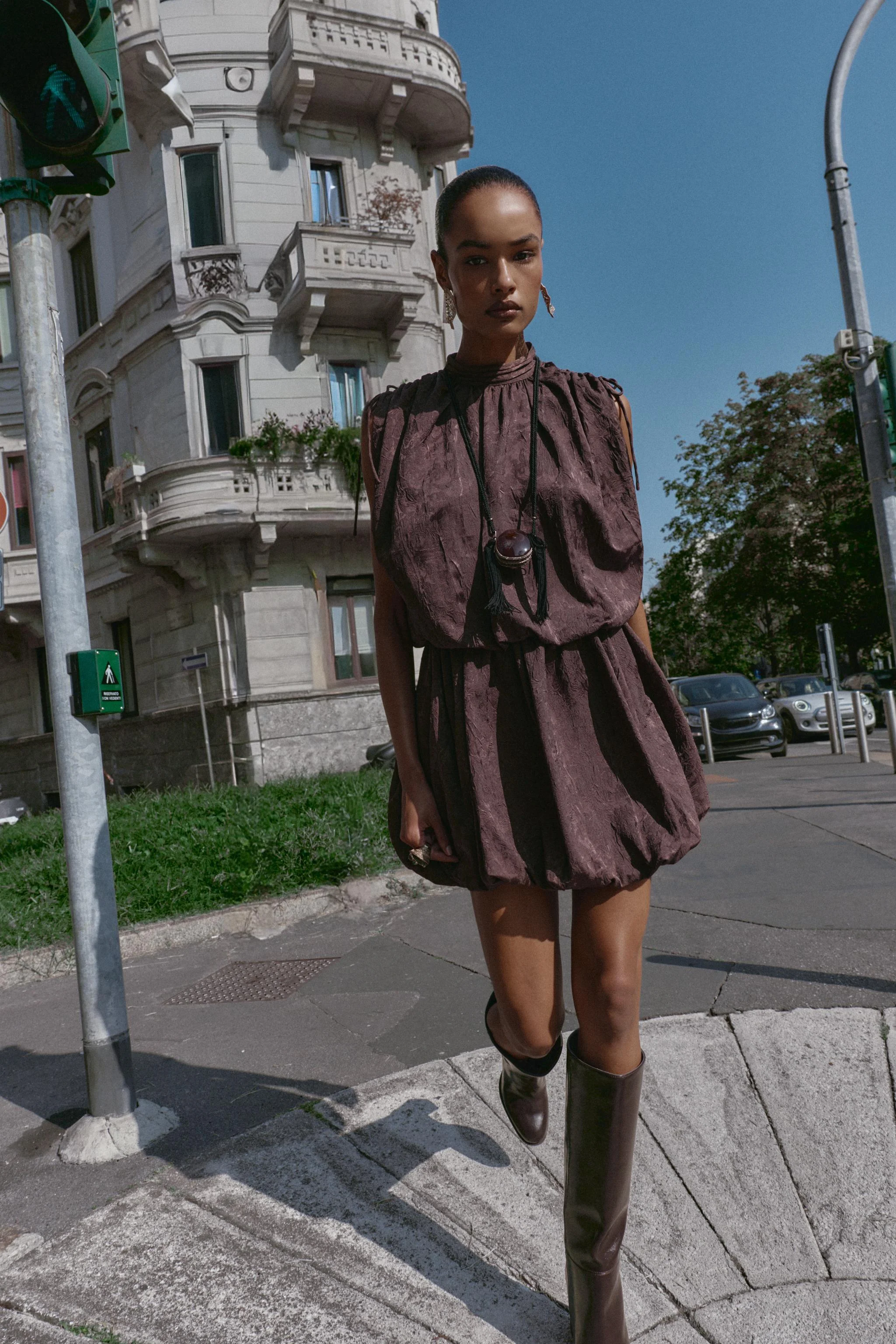 پیراهن کوتاه حجیم ژاکارد