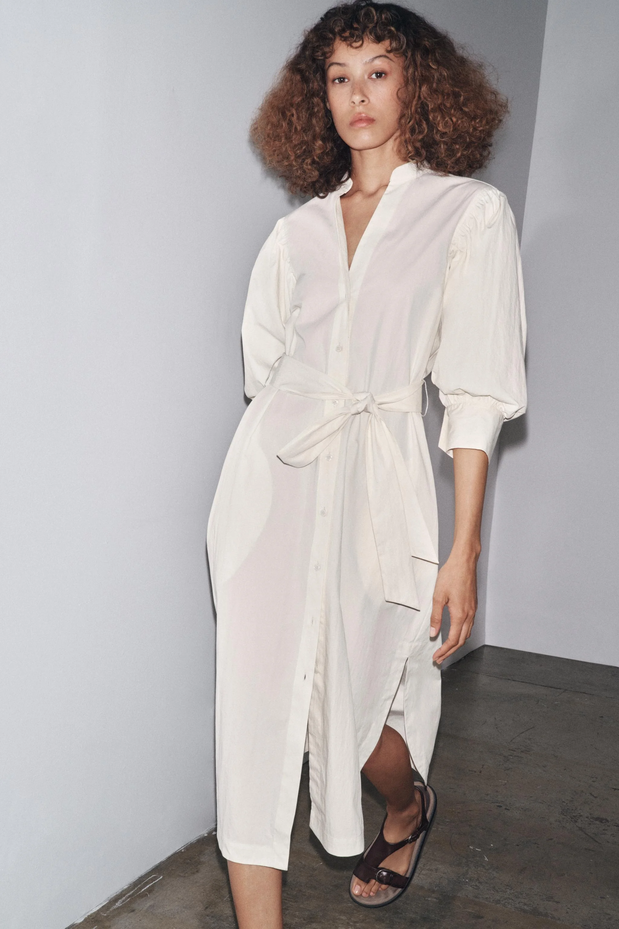 پیراهن میدی آستین پفی ZW COLLECTION پیراهن میدی آستین پفی ZW COLLECTION