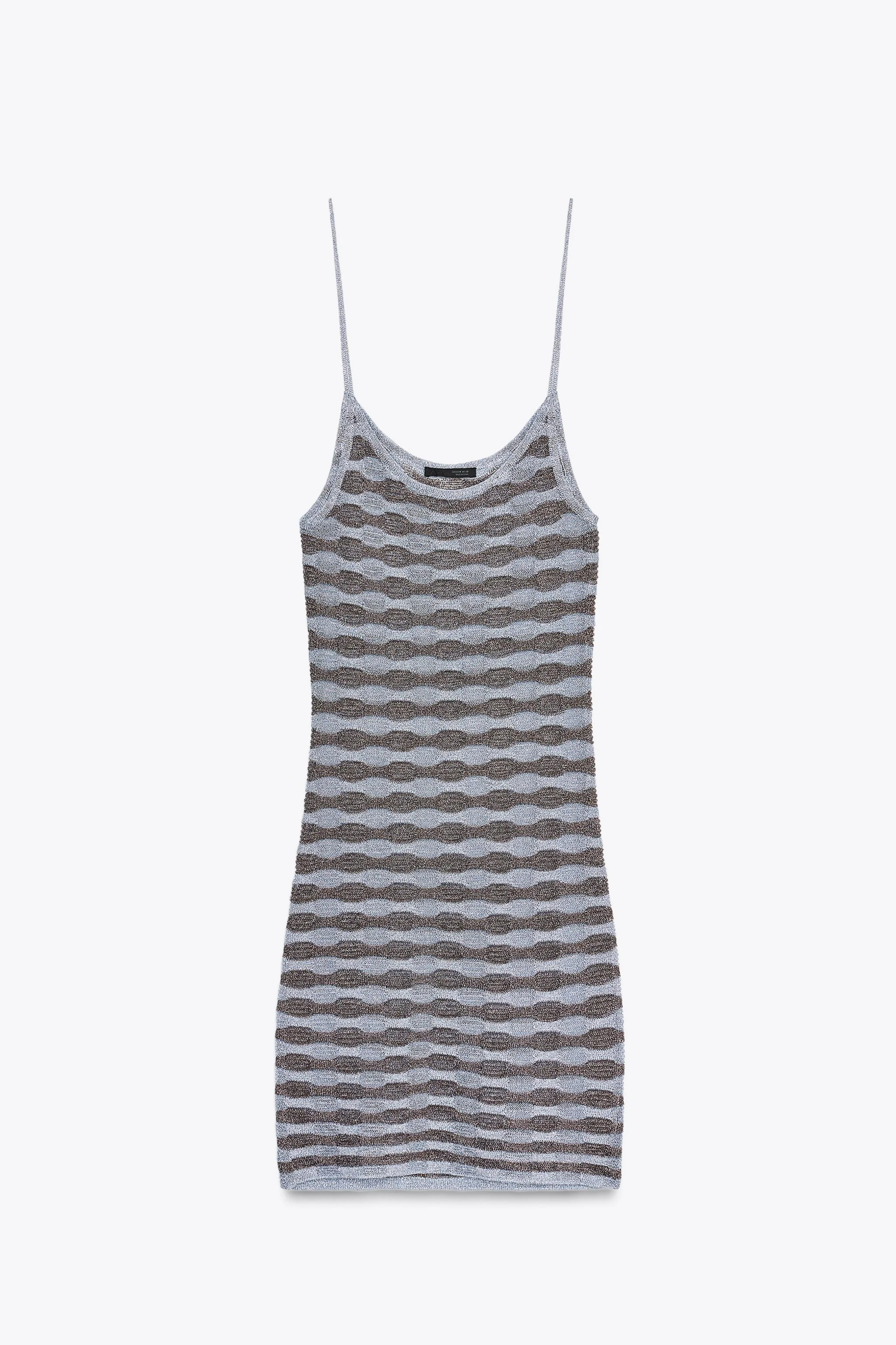 پیراهن کوتاه راه راه با نخ فلزی