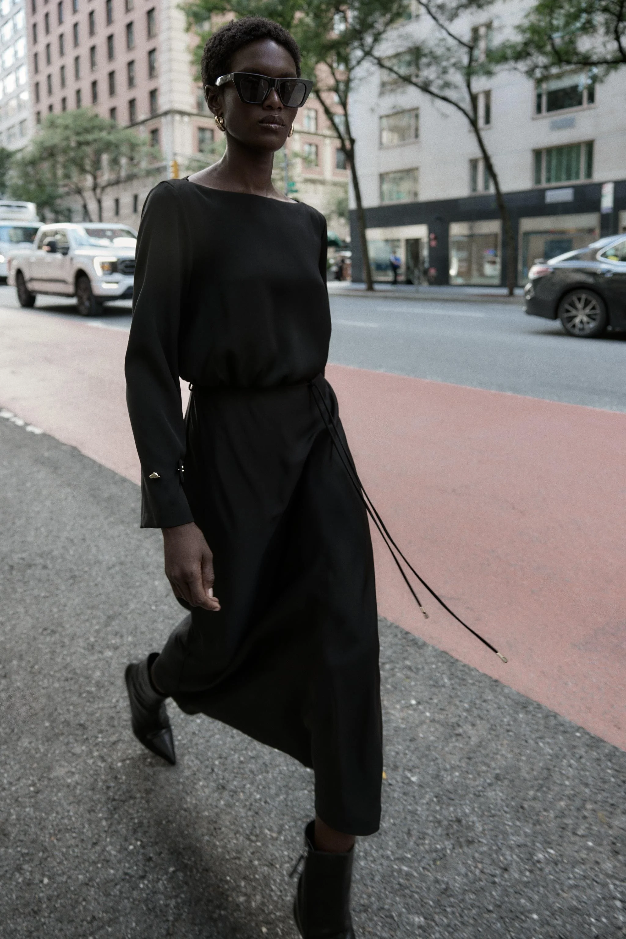 پیراهن میدی کرپ کمربند دار