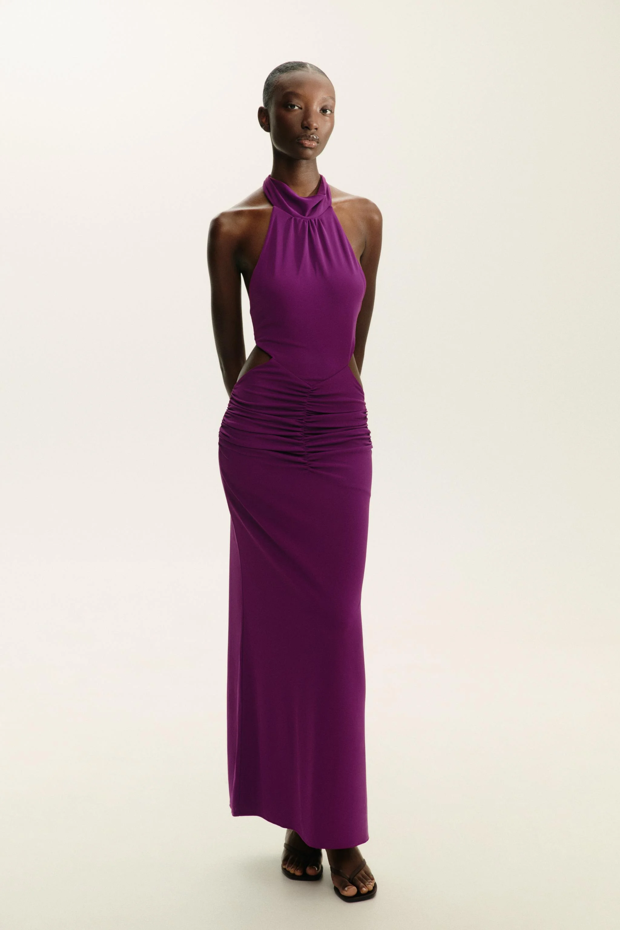 پیراهن بلند یقه هالتر جمع شده