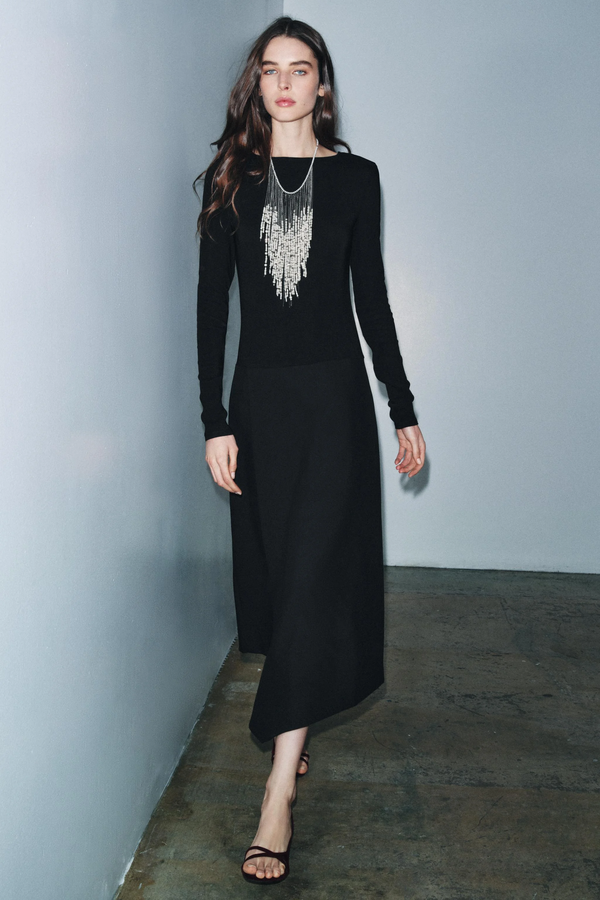 پیراهن زنانه بلند ZW COLLECTION با تضاد رنگ