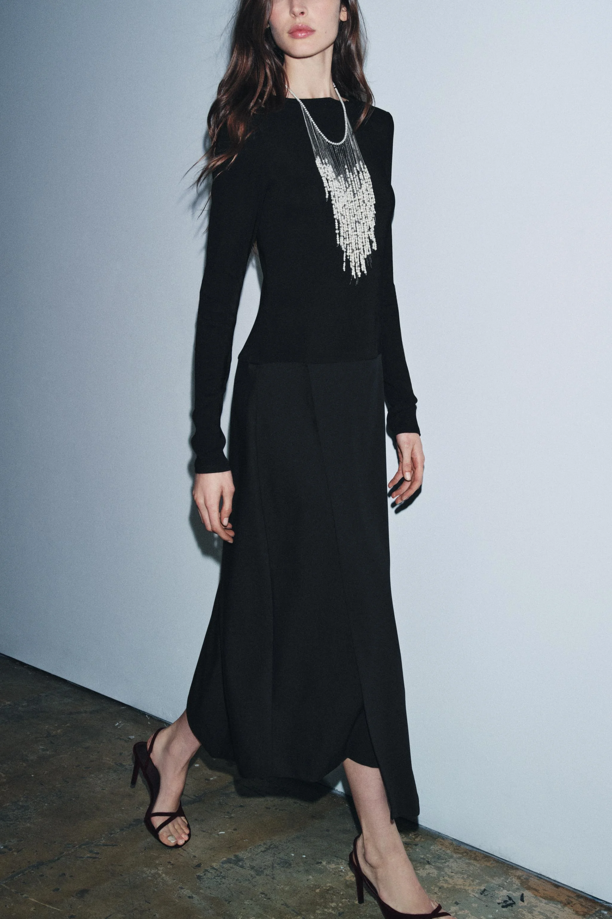 پیراهن زنانه بلند ZW COLLECTION با تضاد رنگ