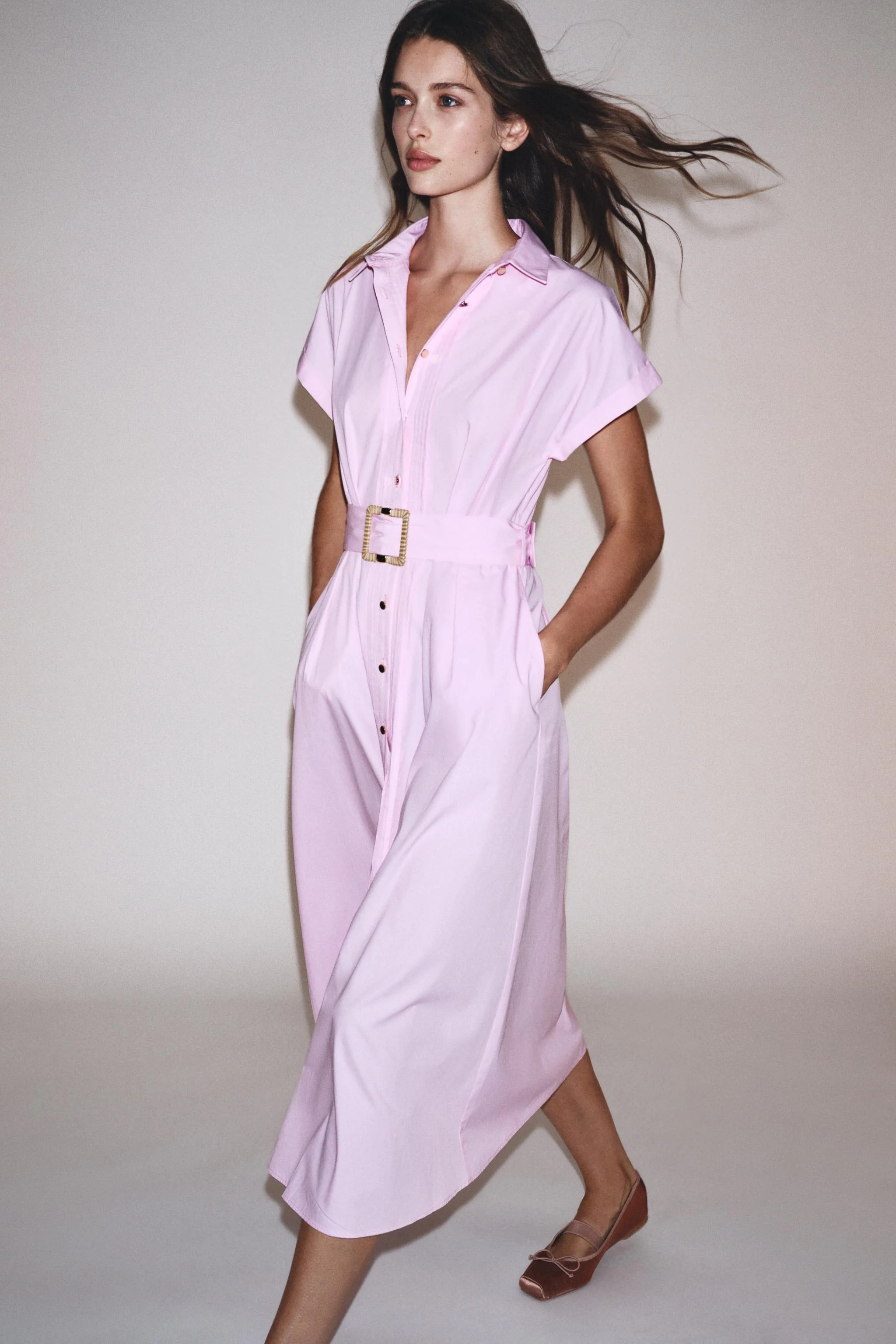 پیراهن میدی پاپلین کمربند دار