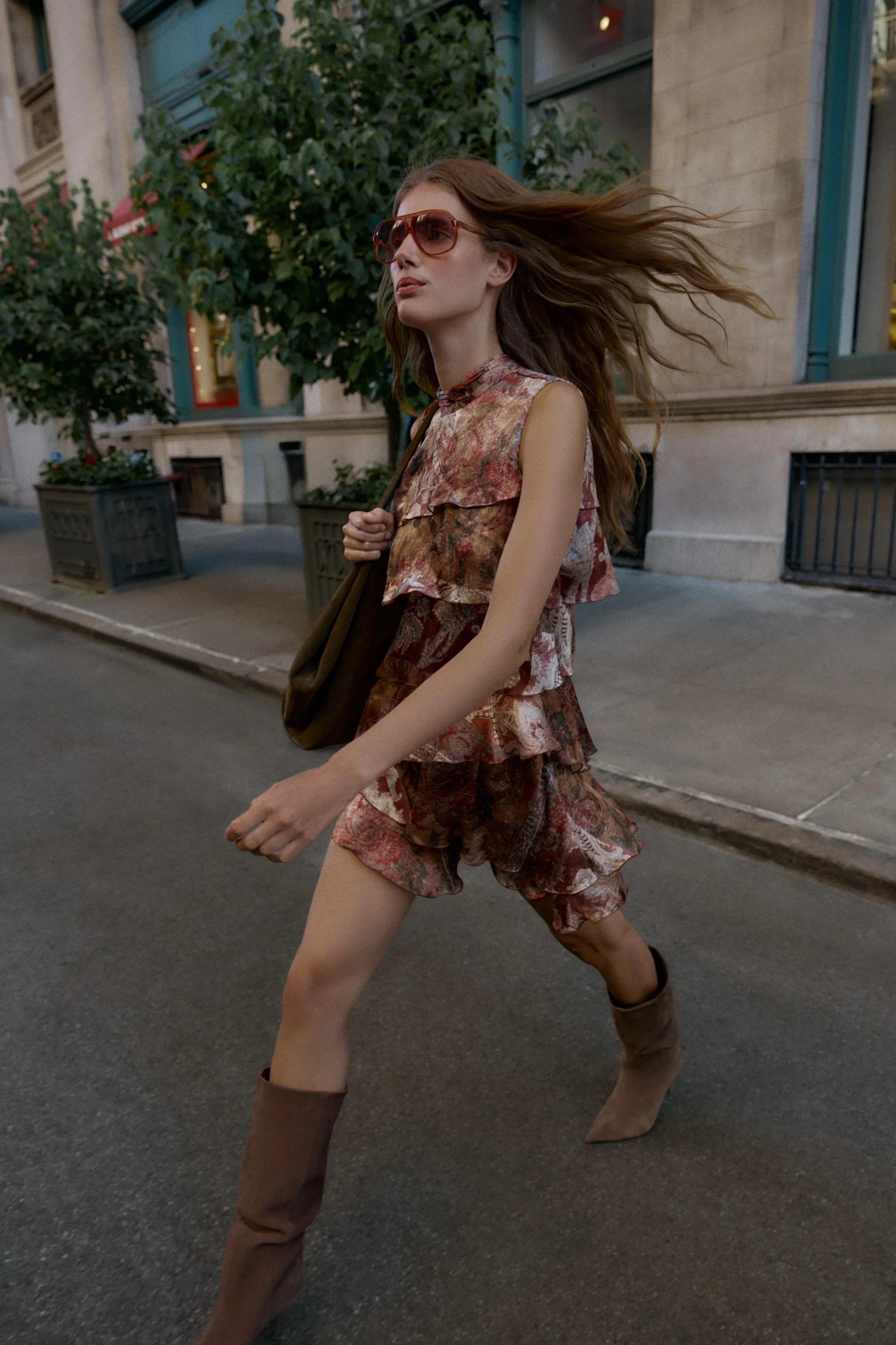 پیراهن کوتاه طرح دار چین دار