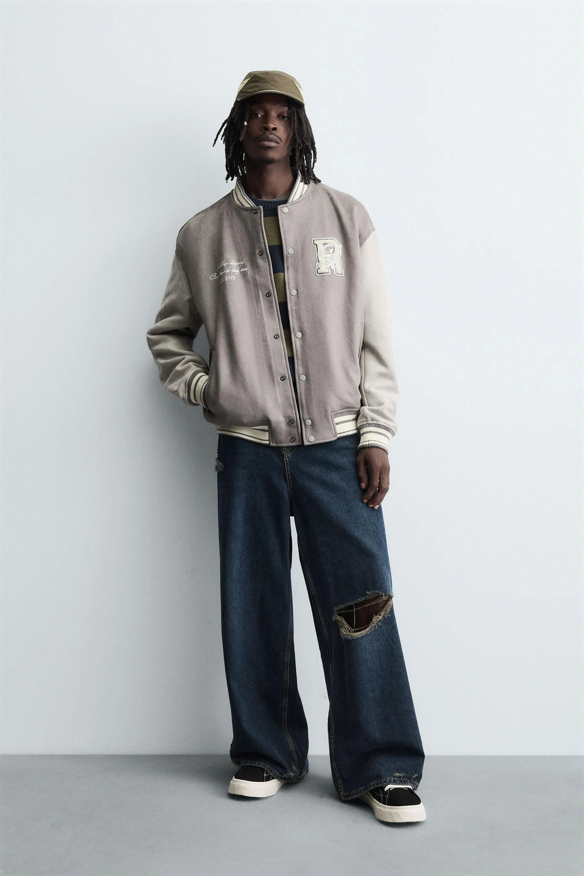 کاپشن خلبانی جیر مصنوعی با تکه دوزی