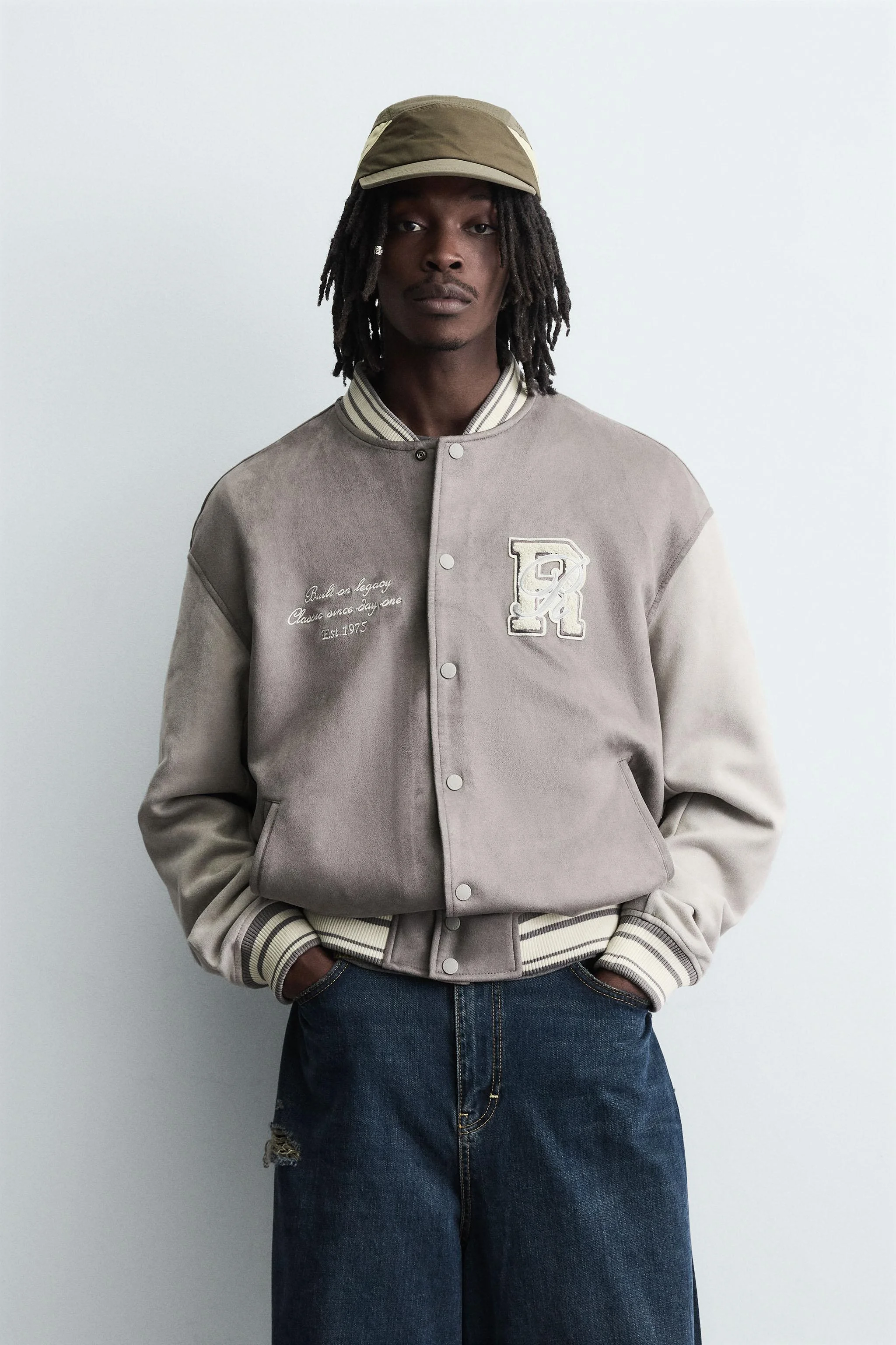 کاپشن خلبانی جیر مصنوعی با تکه دوزی